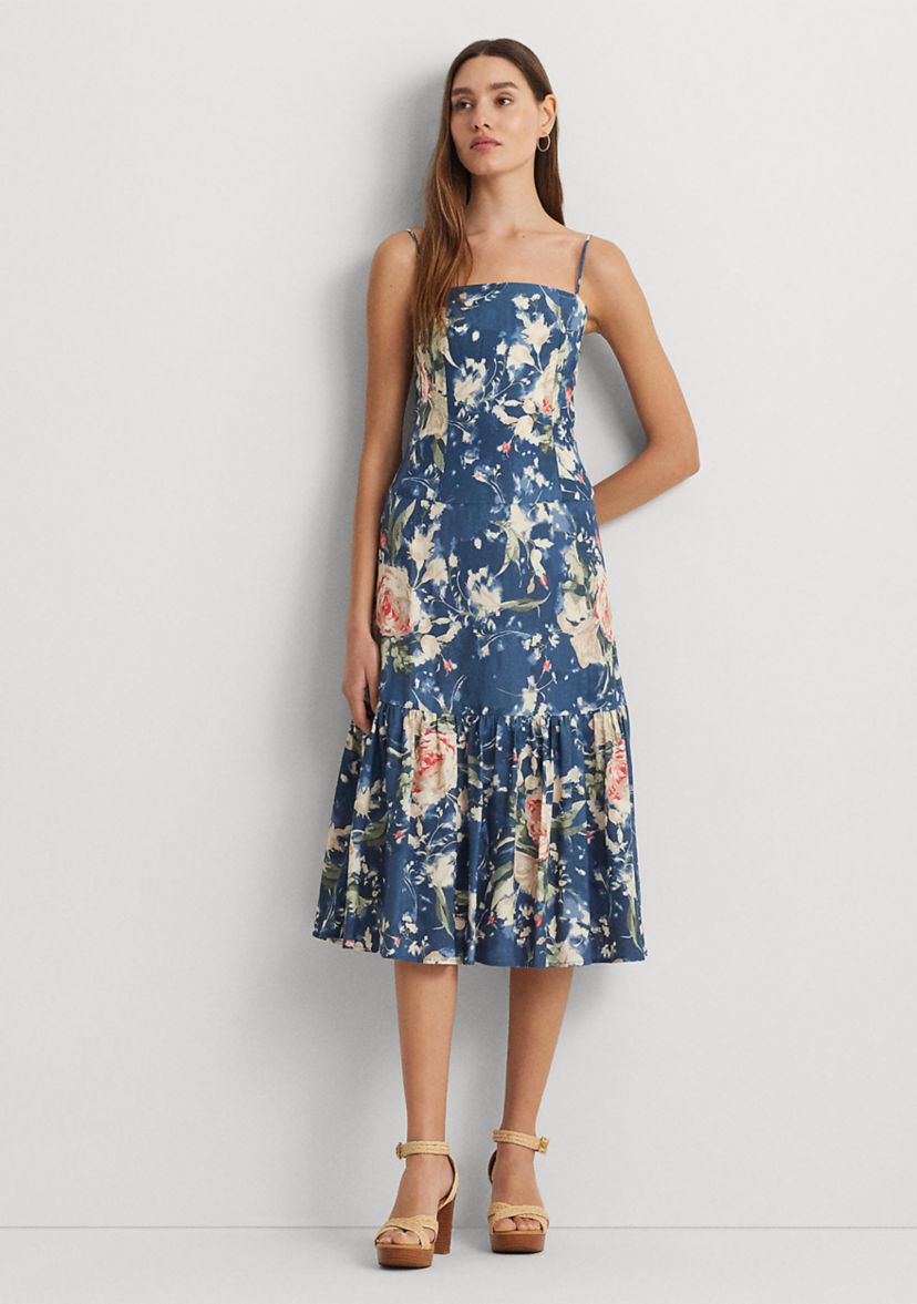 Floral Linen Blend Sleeveless Dress
