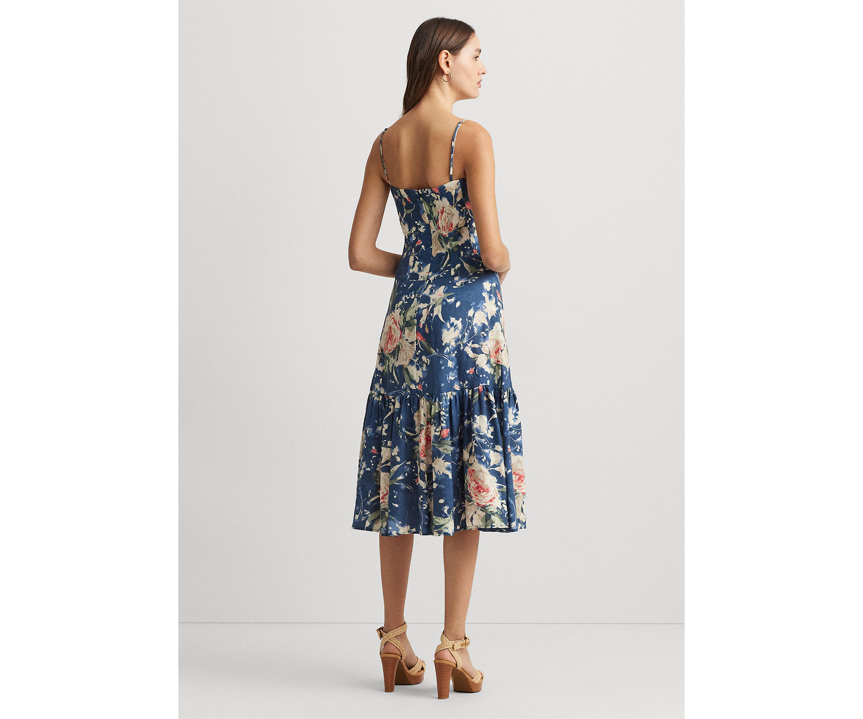 Floral Linen Blend Sleeveless Dress
