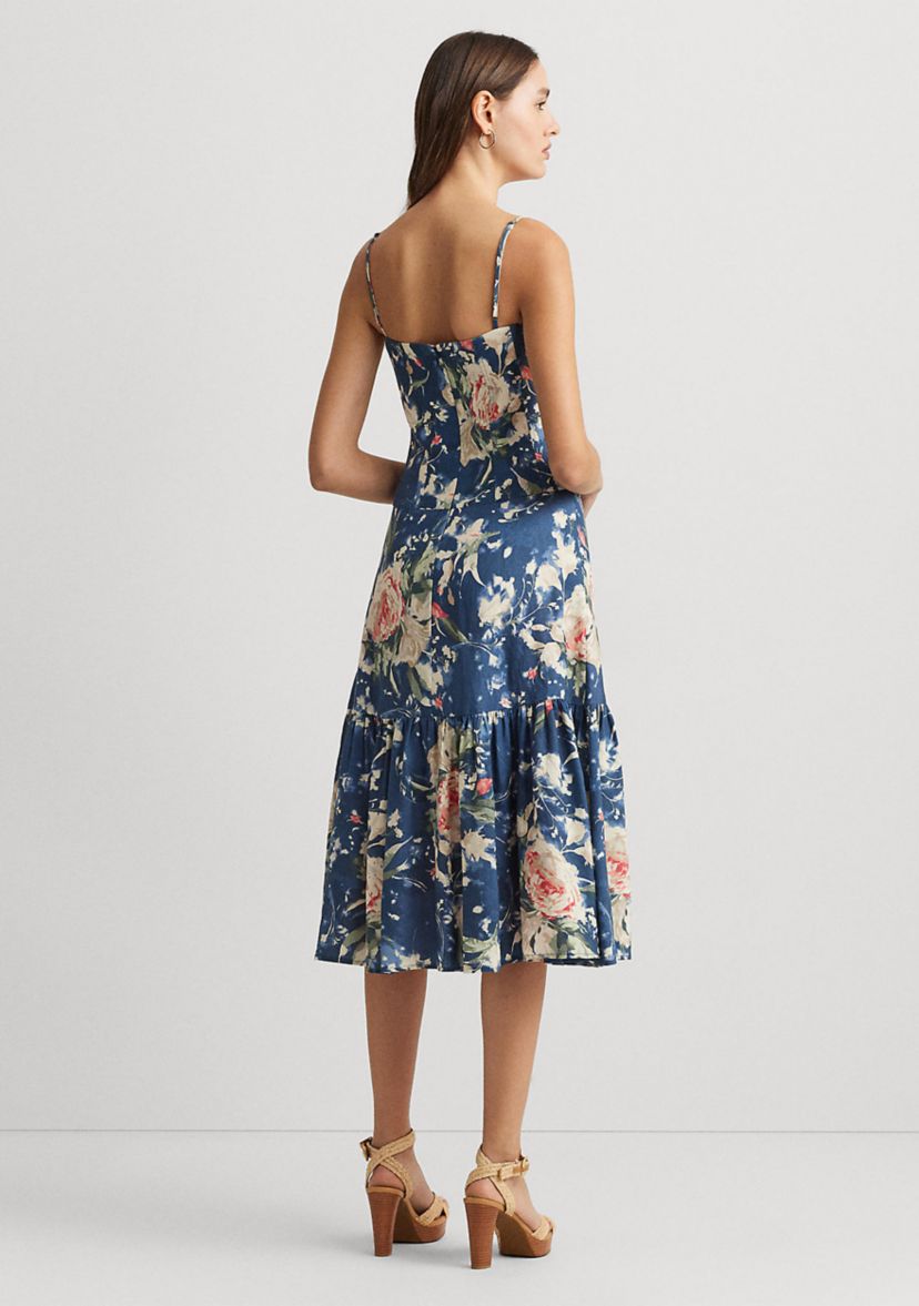 Floral Linen Blend Sleeveless Dress