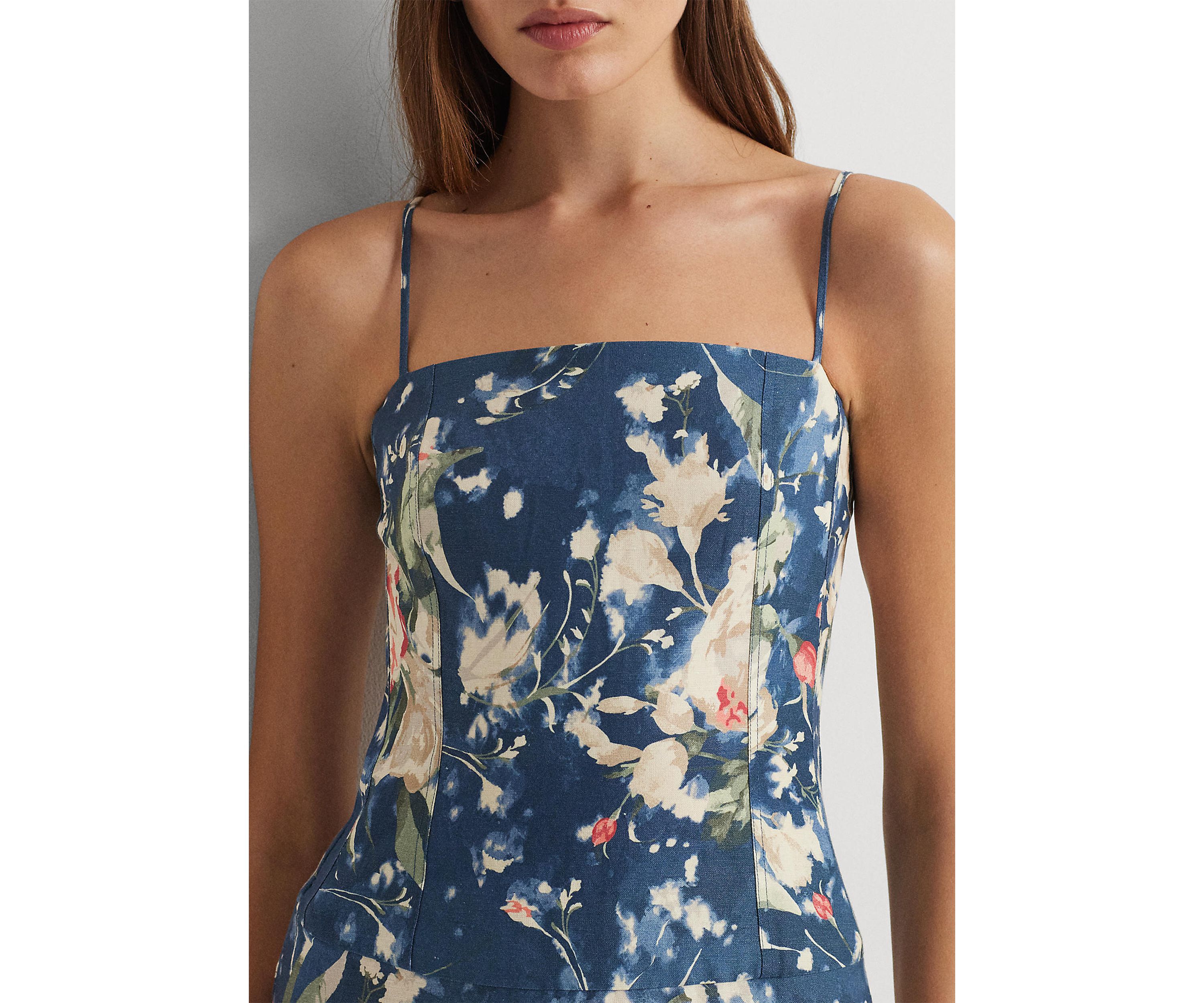 Floral Linen Blend Sleeveless Dress