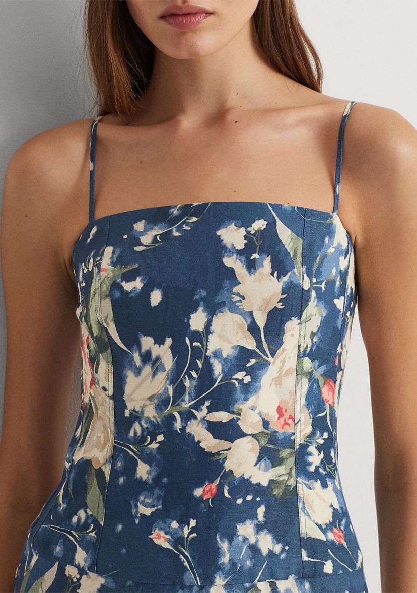 Floral Linen Blend Sleeveless Dress