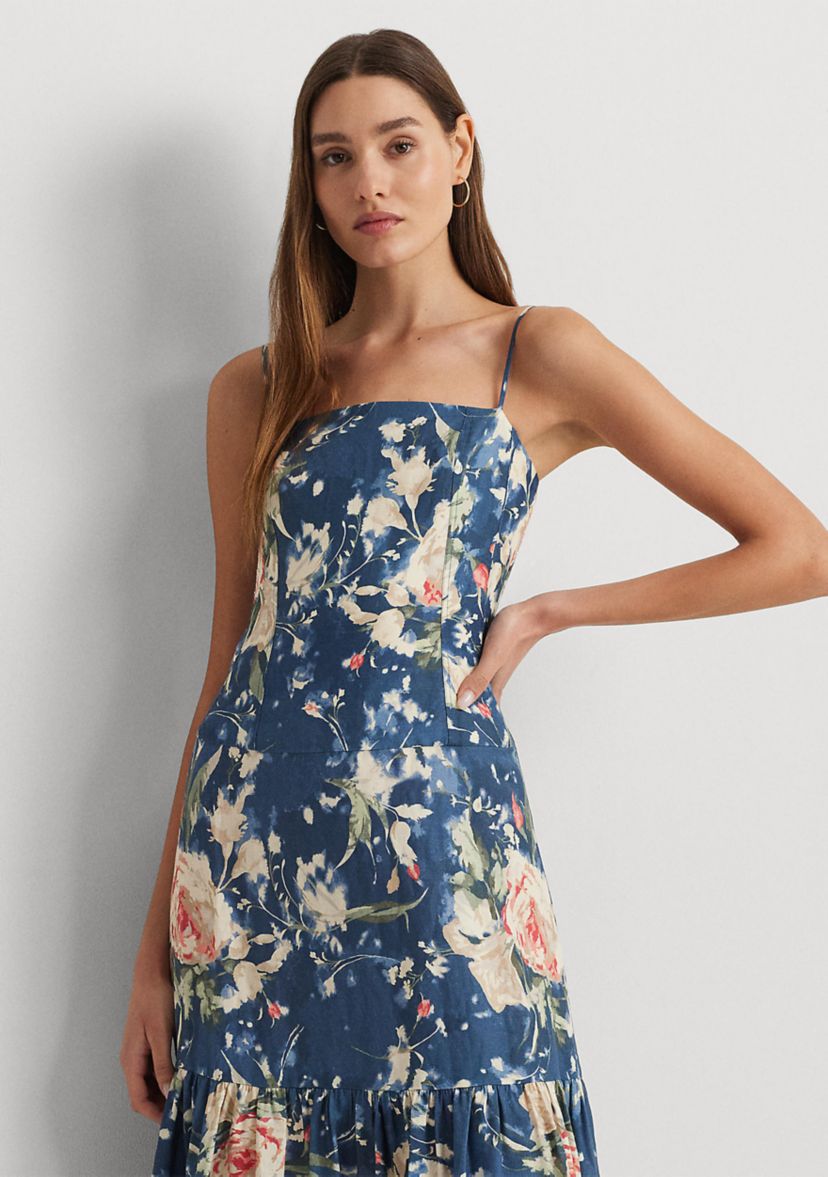 Floral Linen Blend Sleeveless Dress