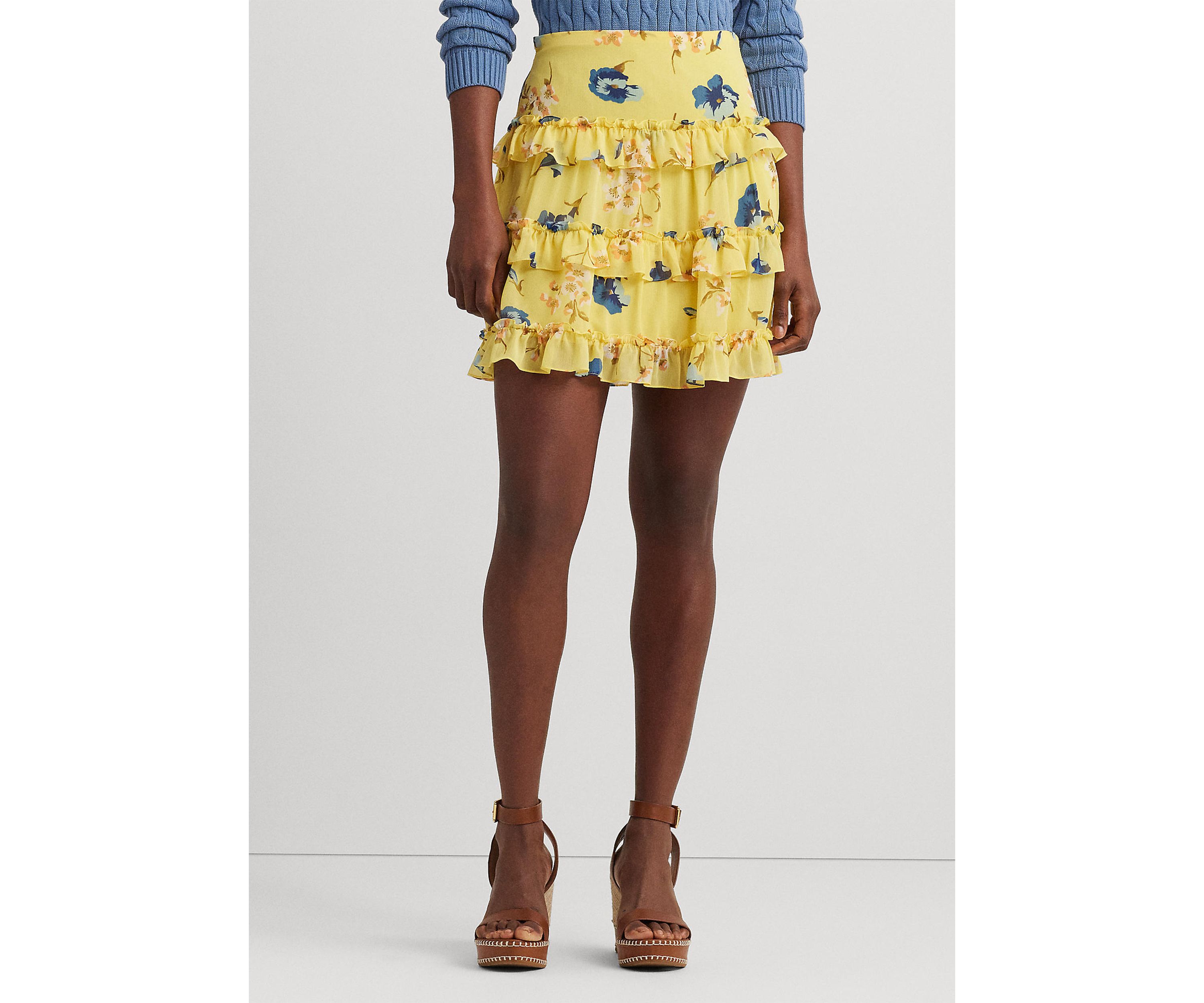 Floral Ruffle Trim Georgette Mini Skirt