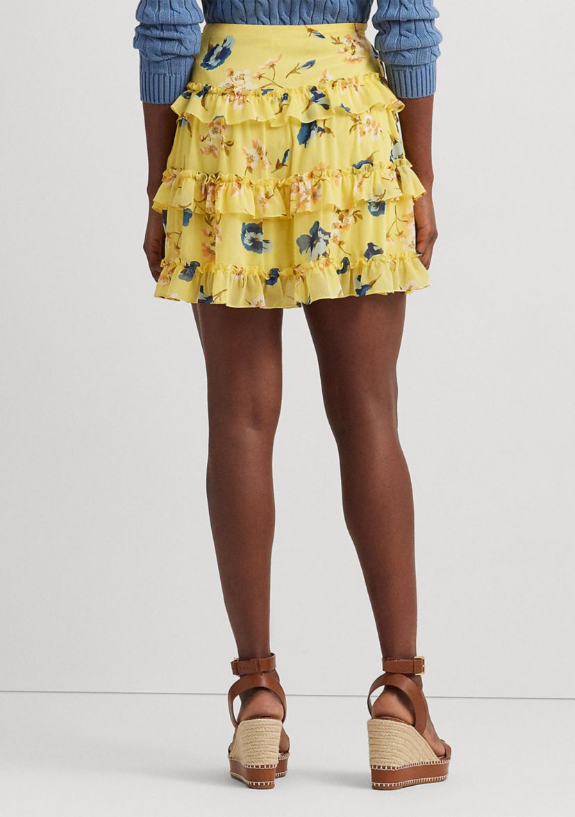 Floral Ruffle Trim Georgette Mini Skirt