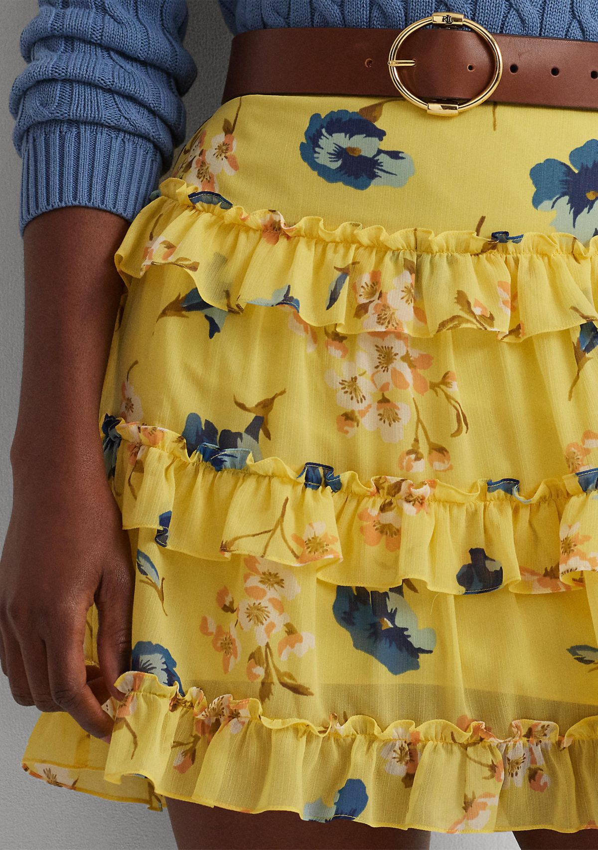 Floral Ruffle Trim Georgette Mini Skirt