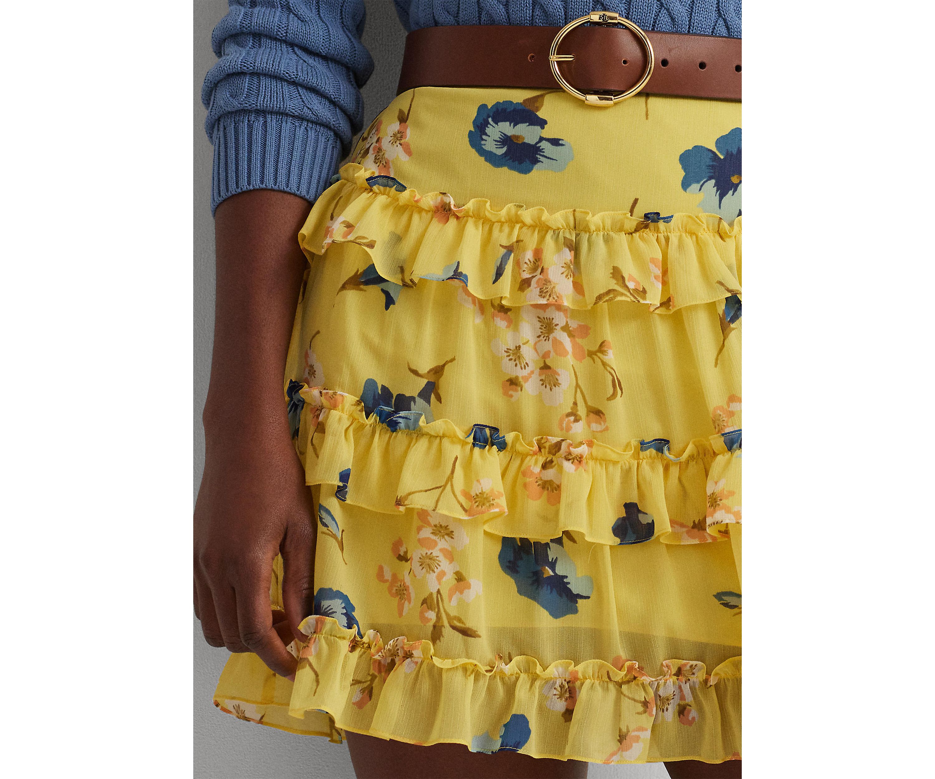 Floral Ruffle Trim Georgette Mini Skirt