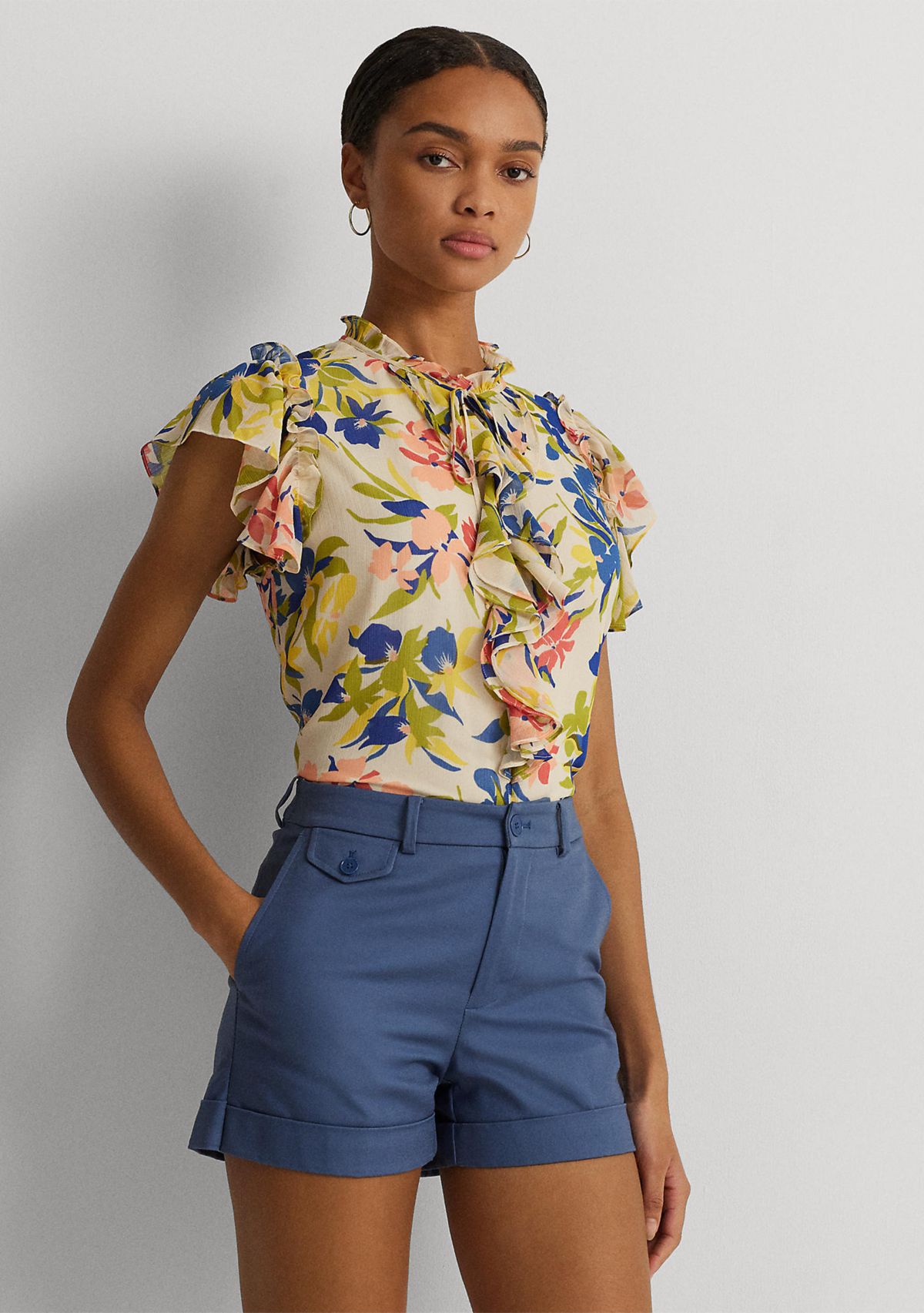Floral Ruffle Trim Georgette Blouse