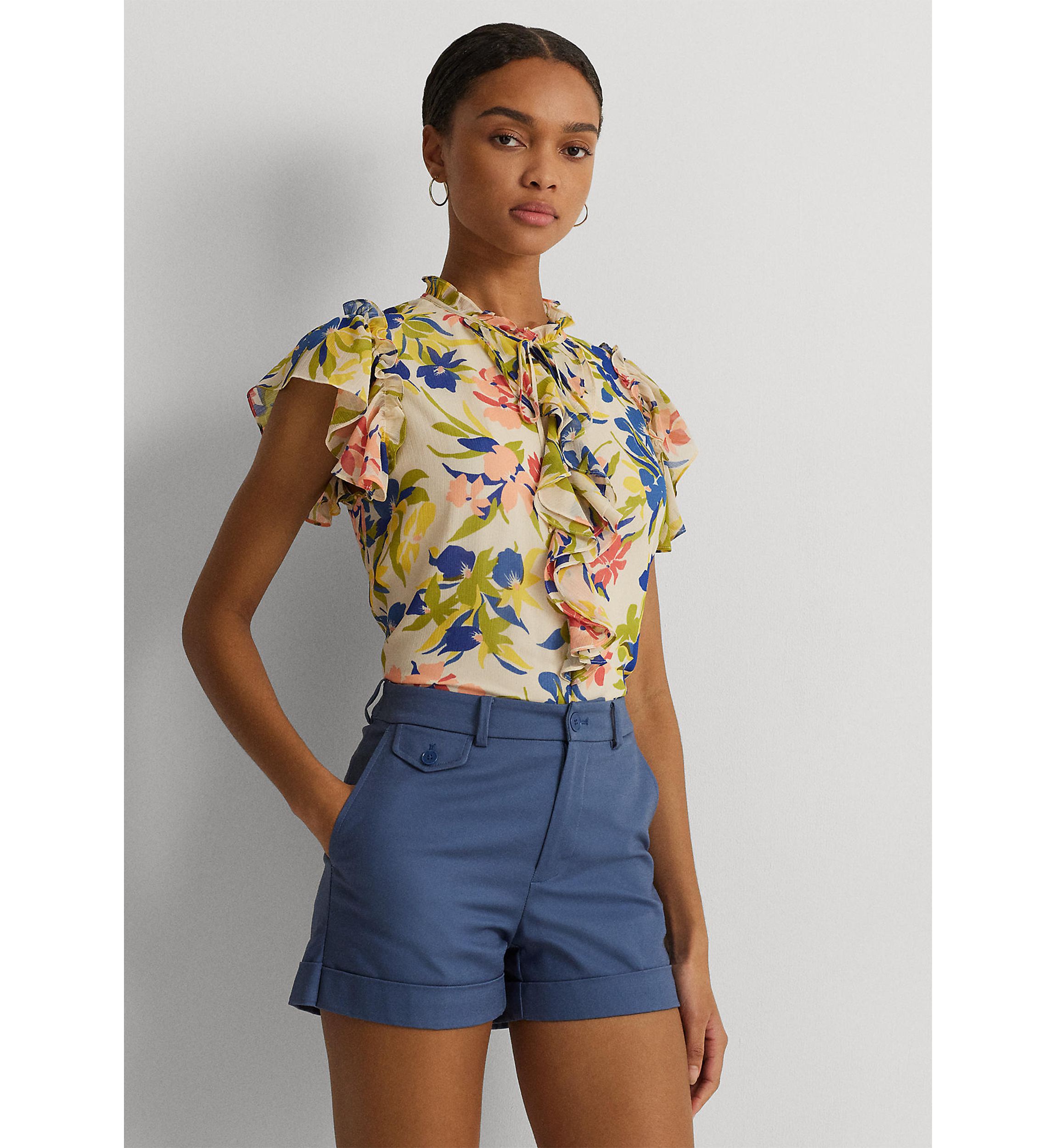 Floral Ruffle Trim Georgette Blouse