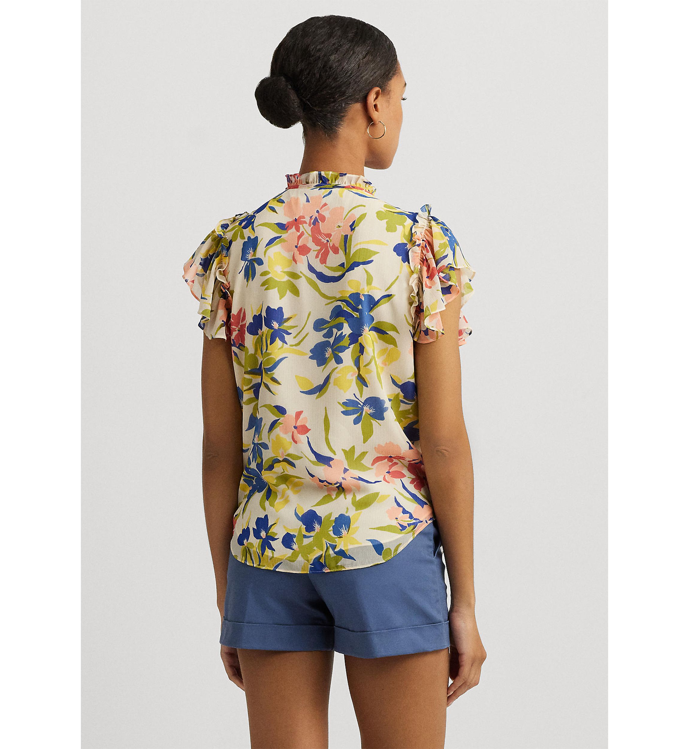 Floral Ruffle Trim Georgette Blouse