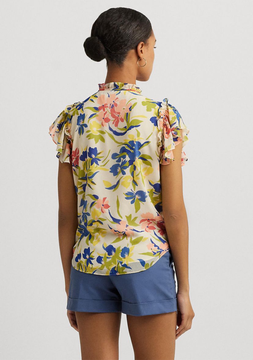Floral Ruffle Trim Georgette Blouse