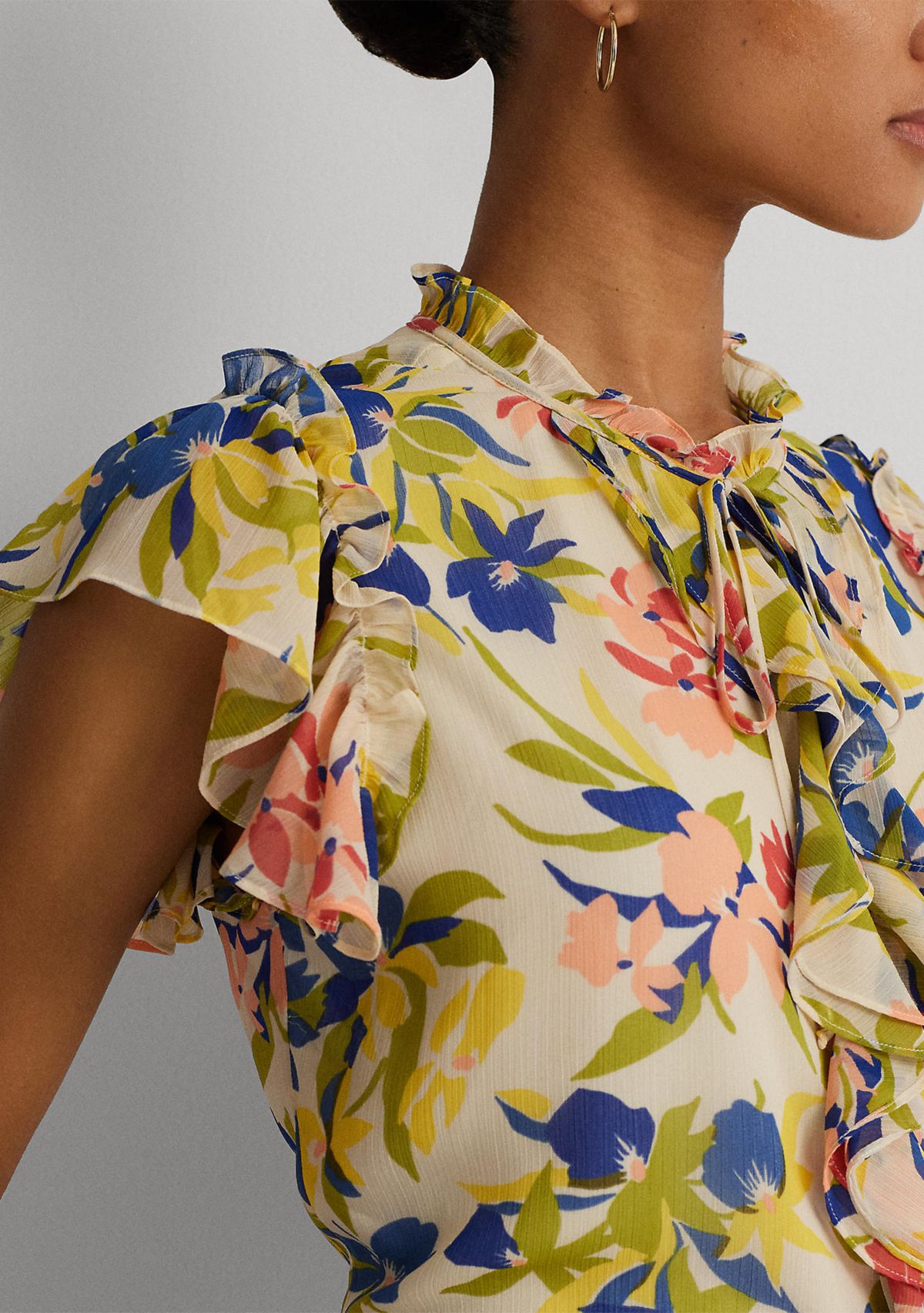 Floral Ruffle Trim Georgette Blouse