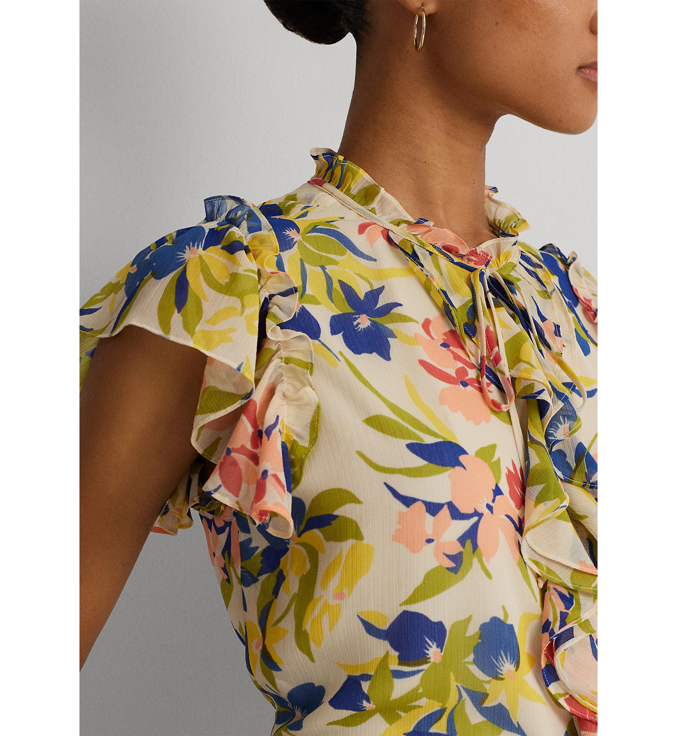 Floral Ruffle Trim Georgette Blouse