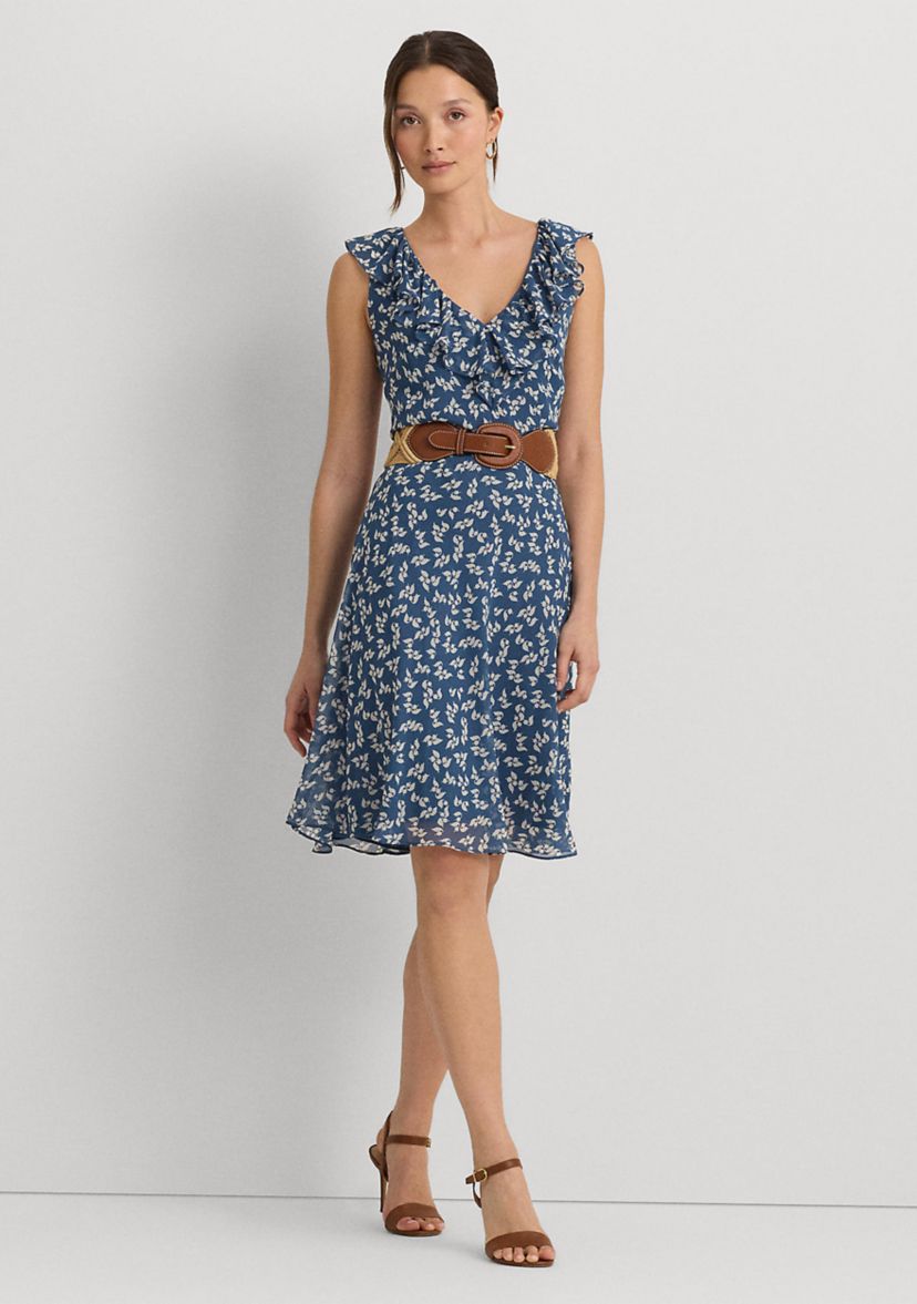 Floral Ruffle Trim Georgette Dress
