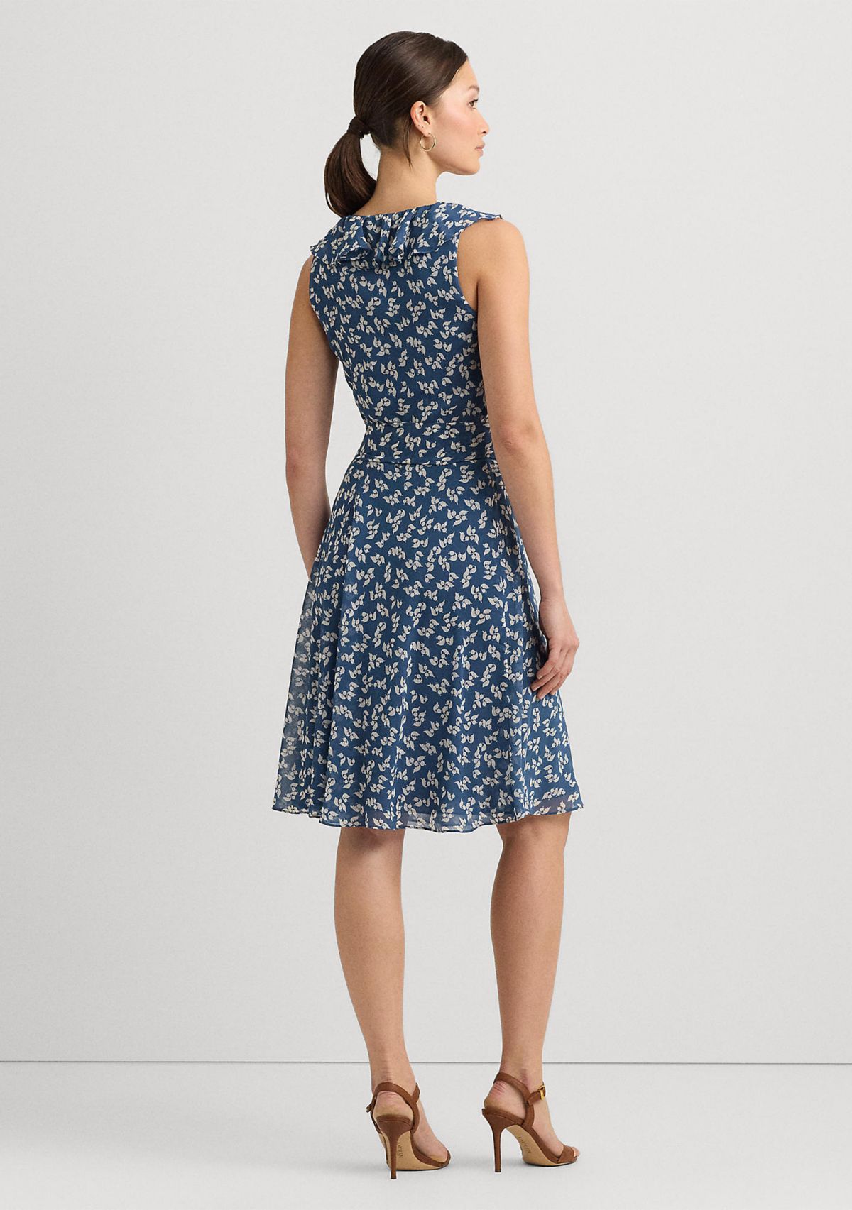 Floral Ruffle Trim Georgette Dress