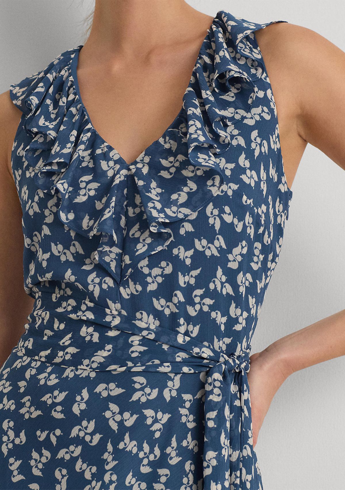 Floral Ruffle Trim Georgette Dress