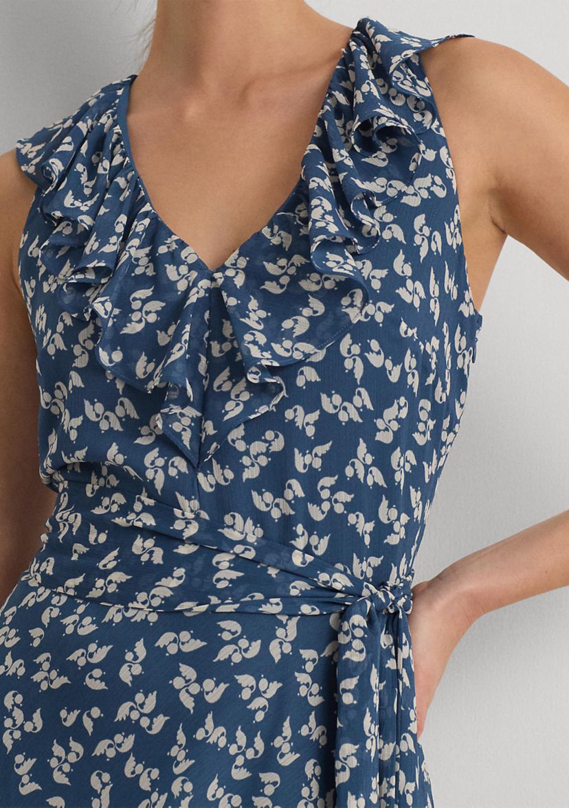 Floral Ruffle Trim Georgette Dress