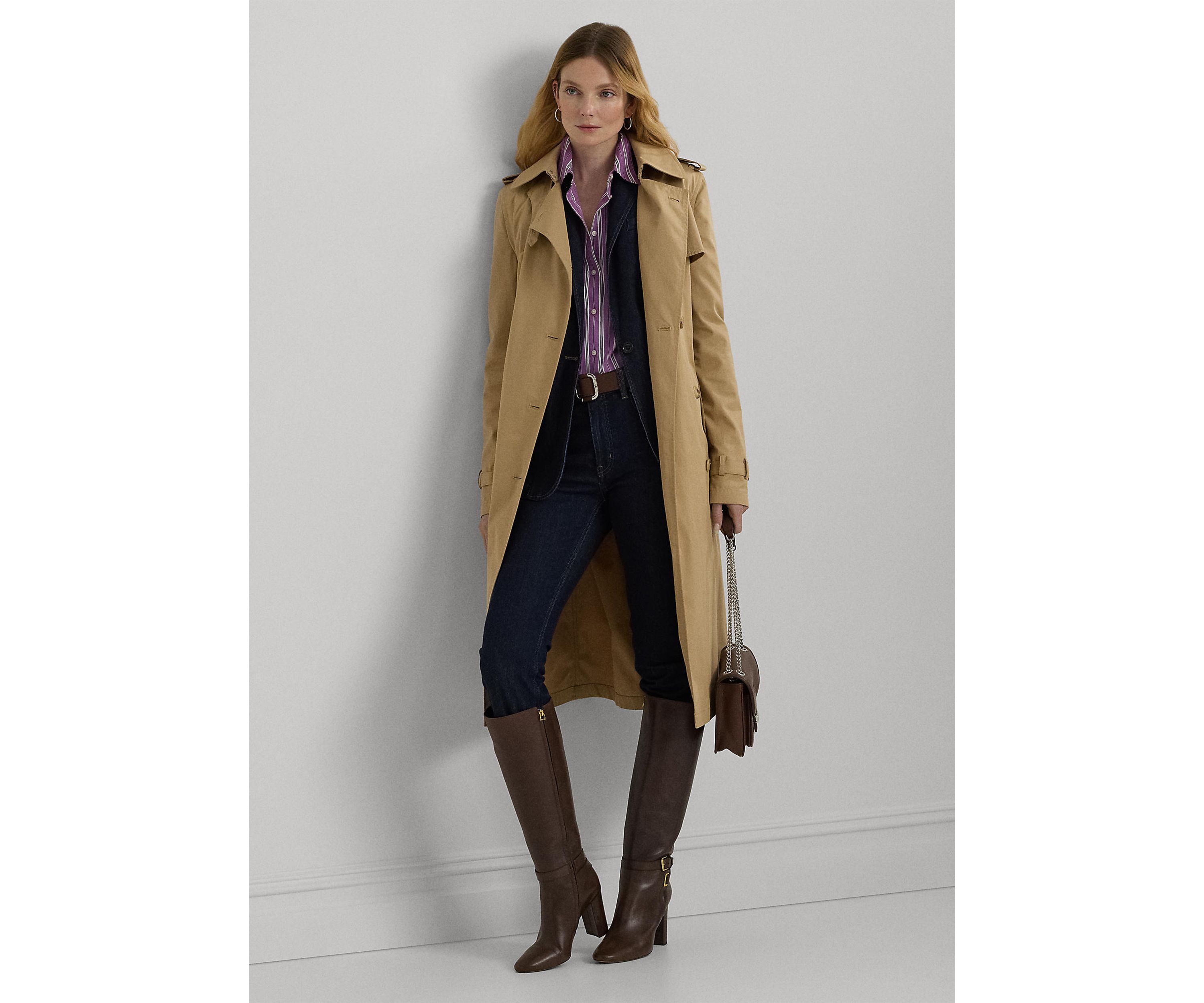 Water Repellent Belted Twill Trench Coat