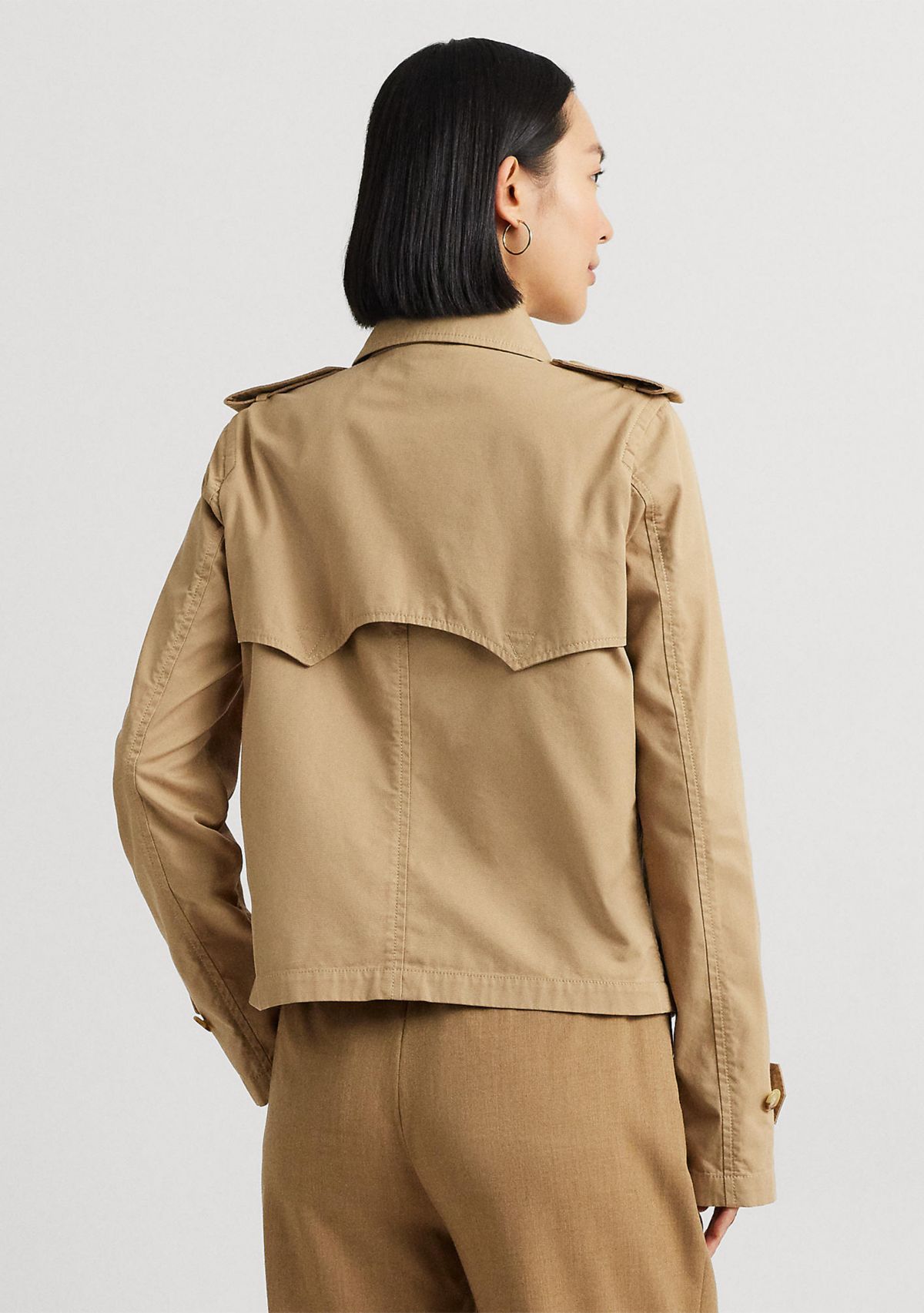 Short Double-Breasted Twill Trench Coat
