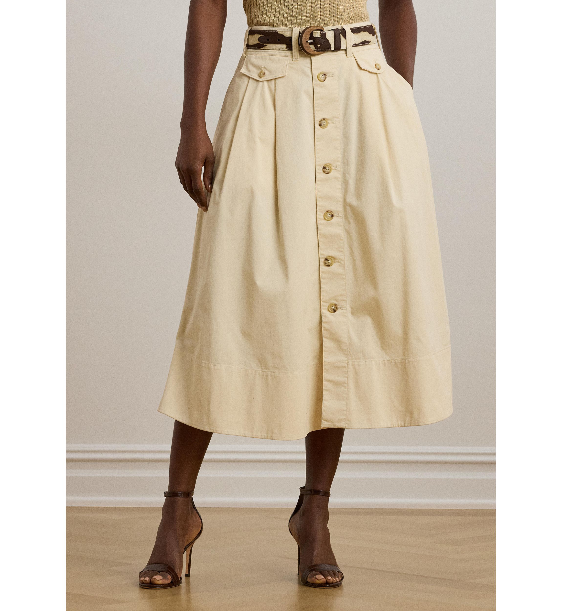 Womens Button-Front Micro-Sanded Twill Skirt