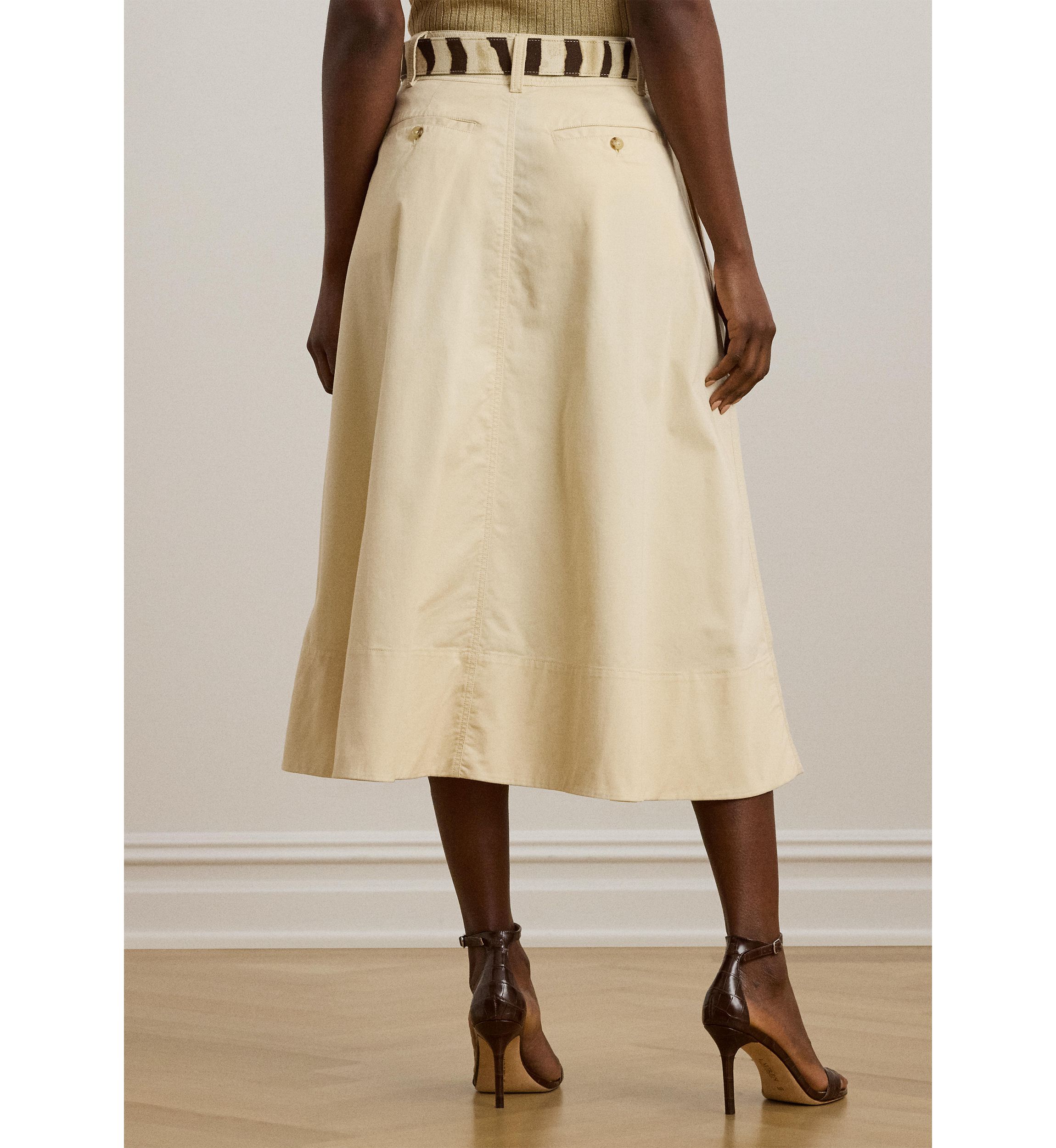 Womens Button-Front Micro-Sanded Twill Skirt