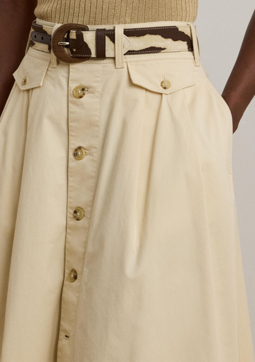 Womens Button-Front Micro-Sanded Twill Skirt