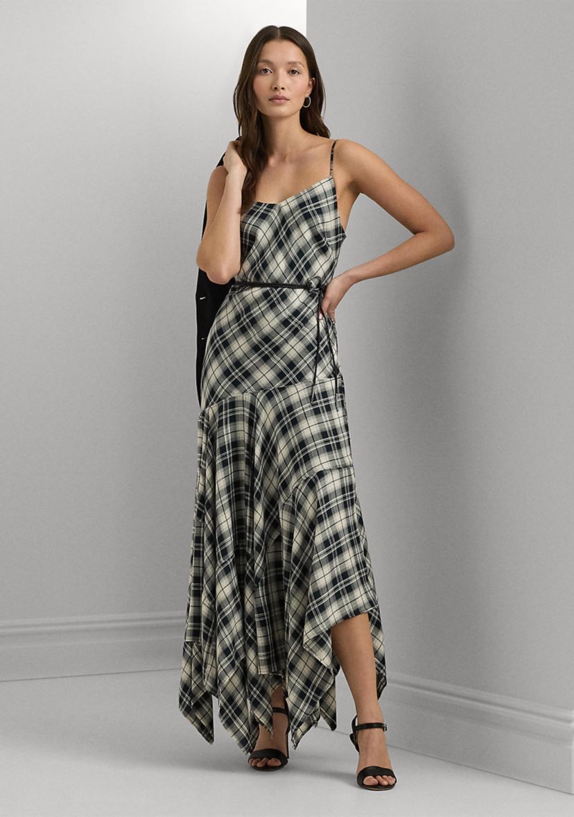 Plaid Belted Herringbone Dress