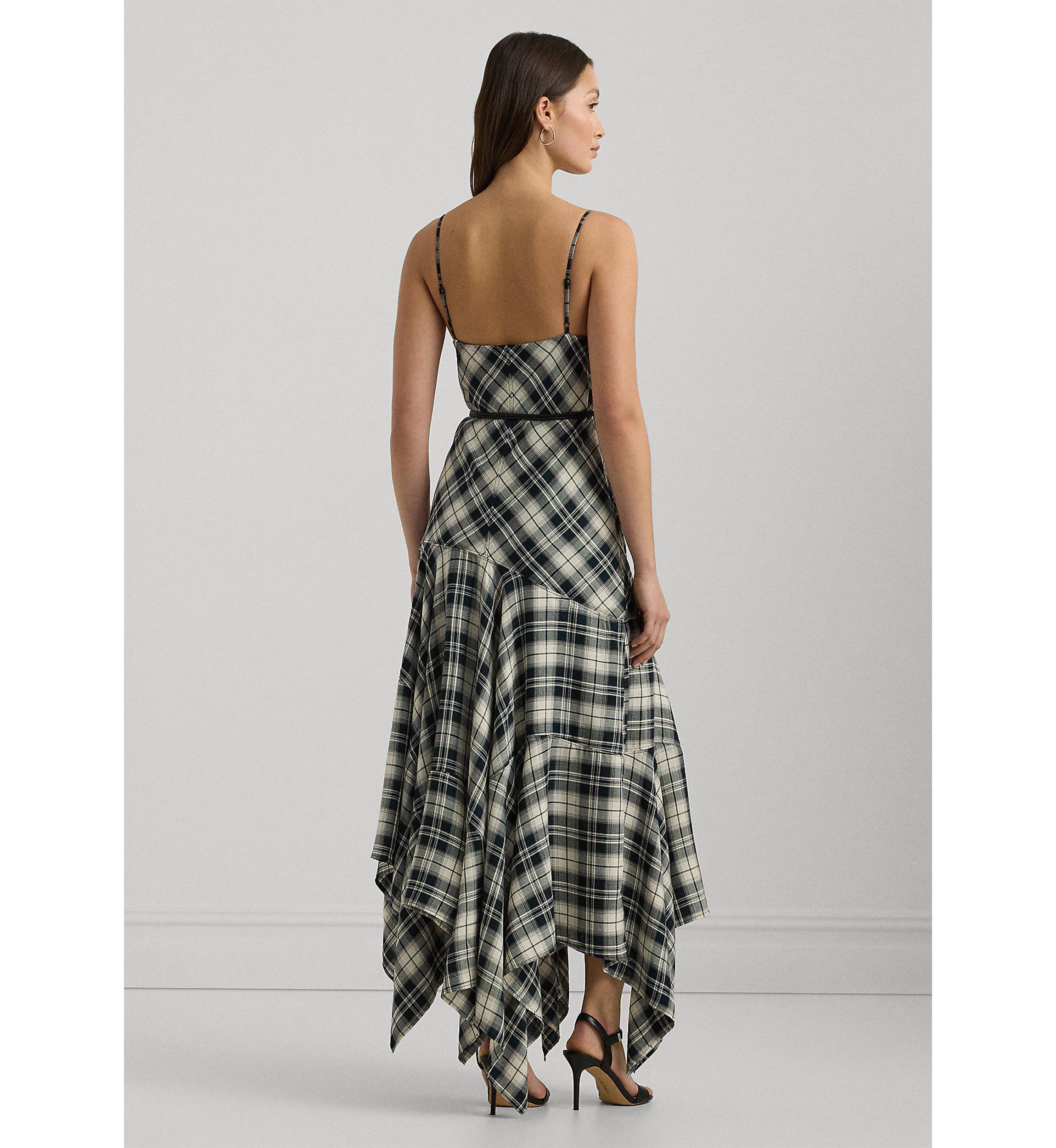 Plaid Belted Herringbone Dress