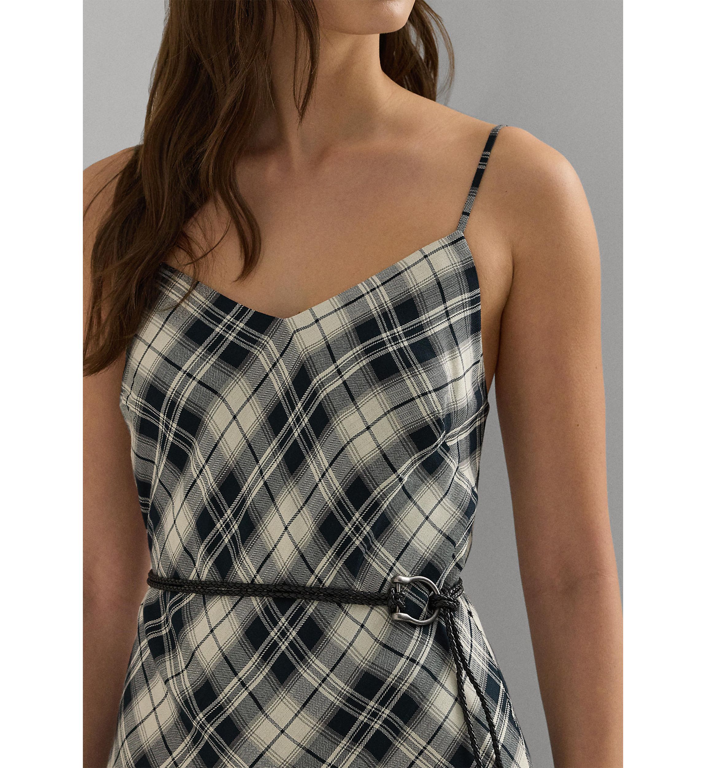 Plaid Belted Herringbone Dress