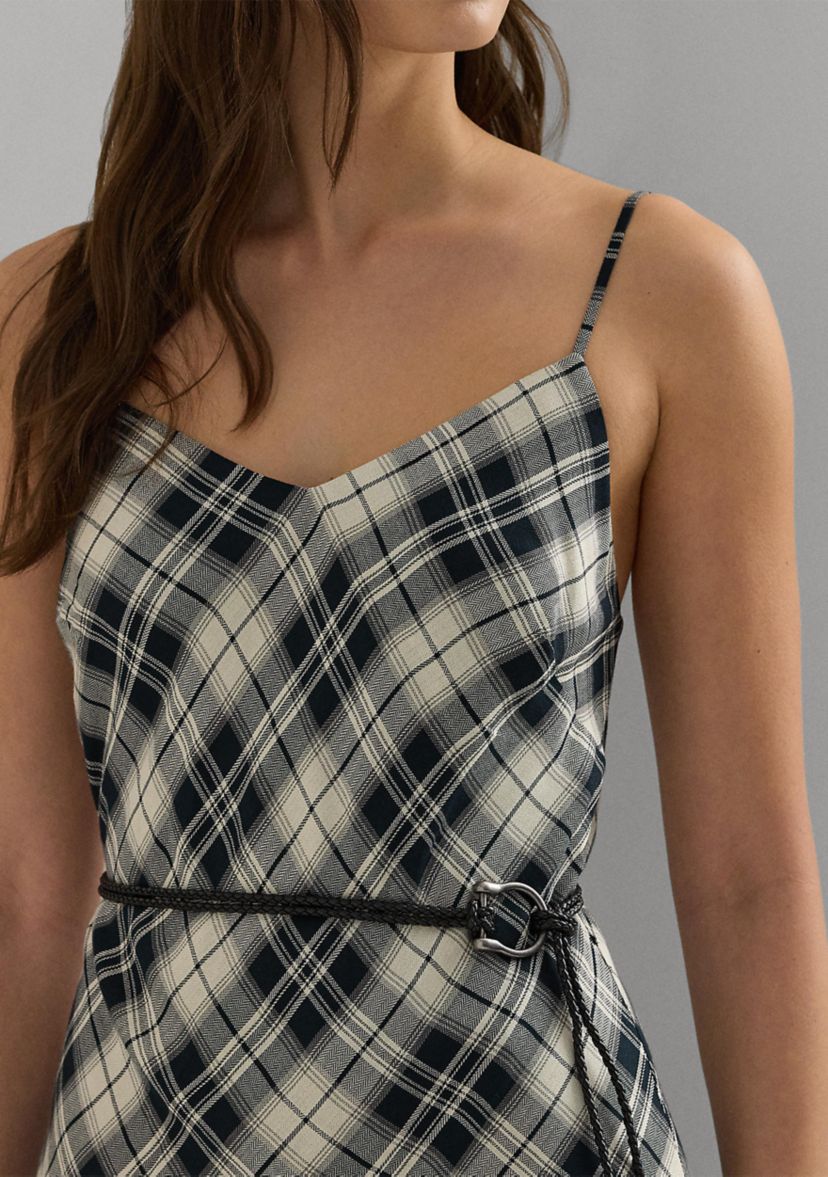 Plaid Belted Herringbone Dress