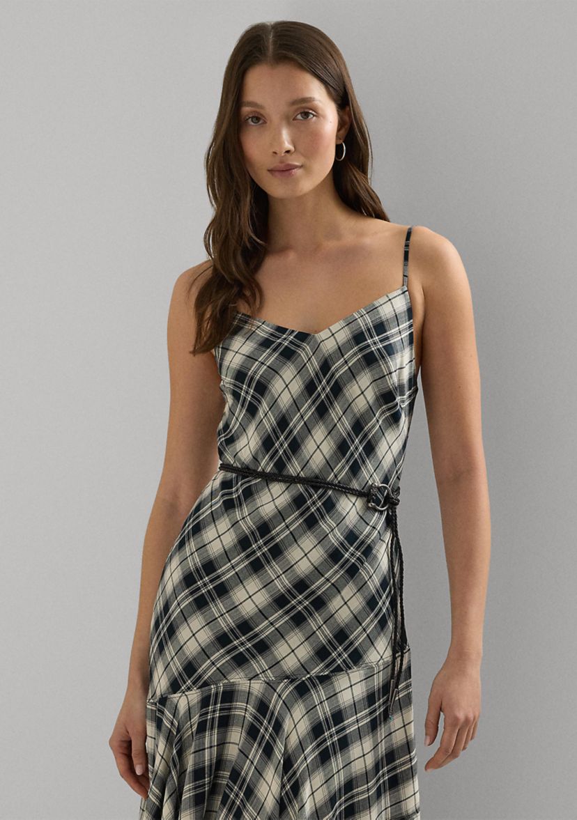 Plaid Belted Herringbone Dress