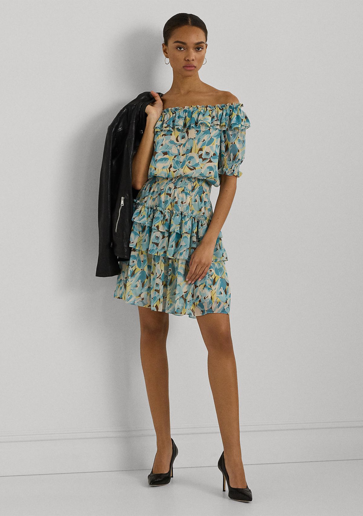 Floral Ruffle Trim Georgette Dress