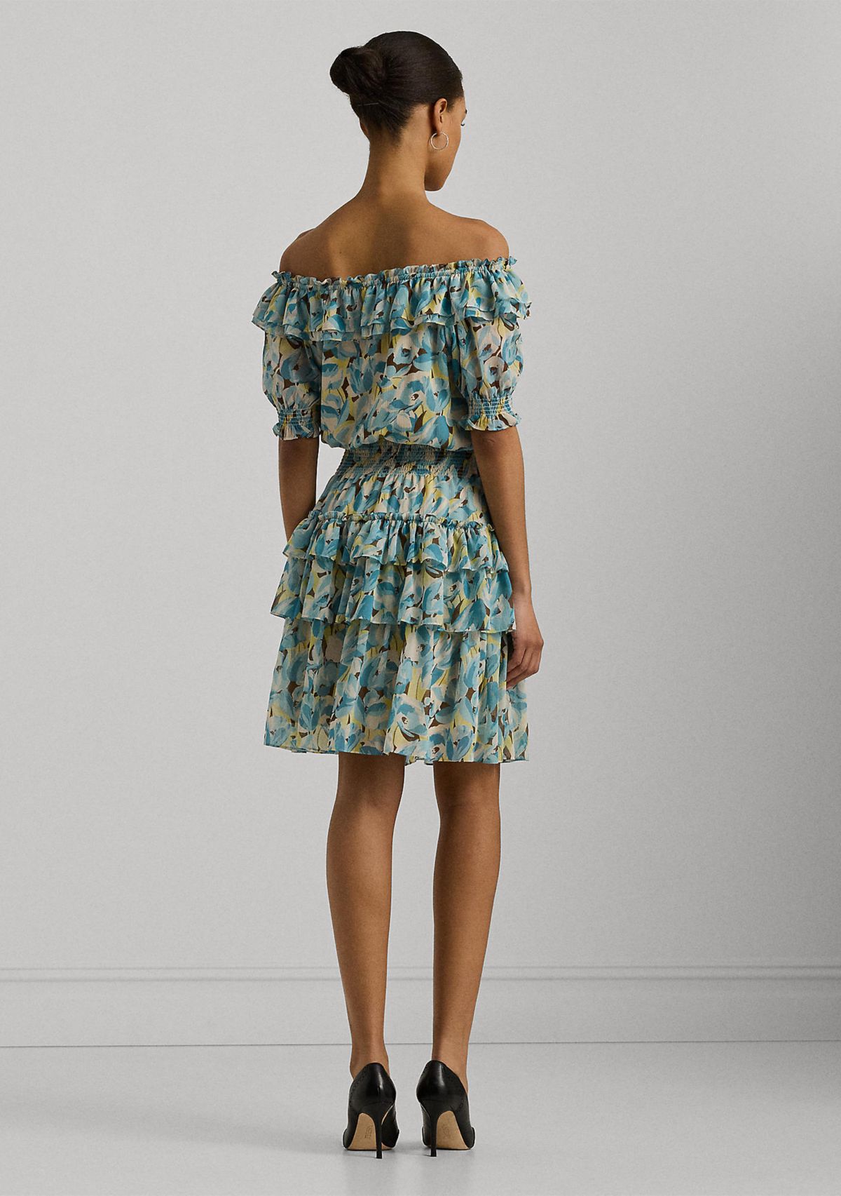 Floral Ruffle Trim Georgette Dress