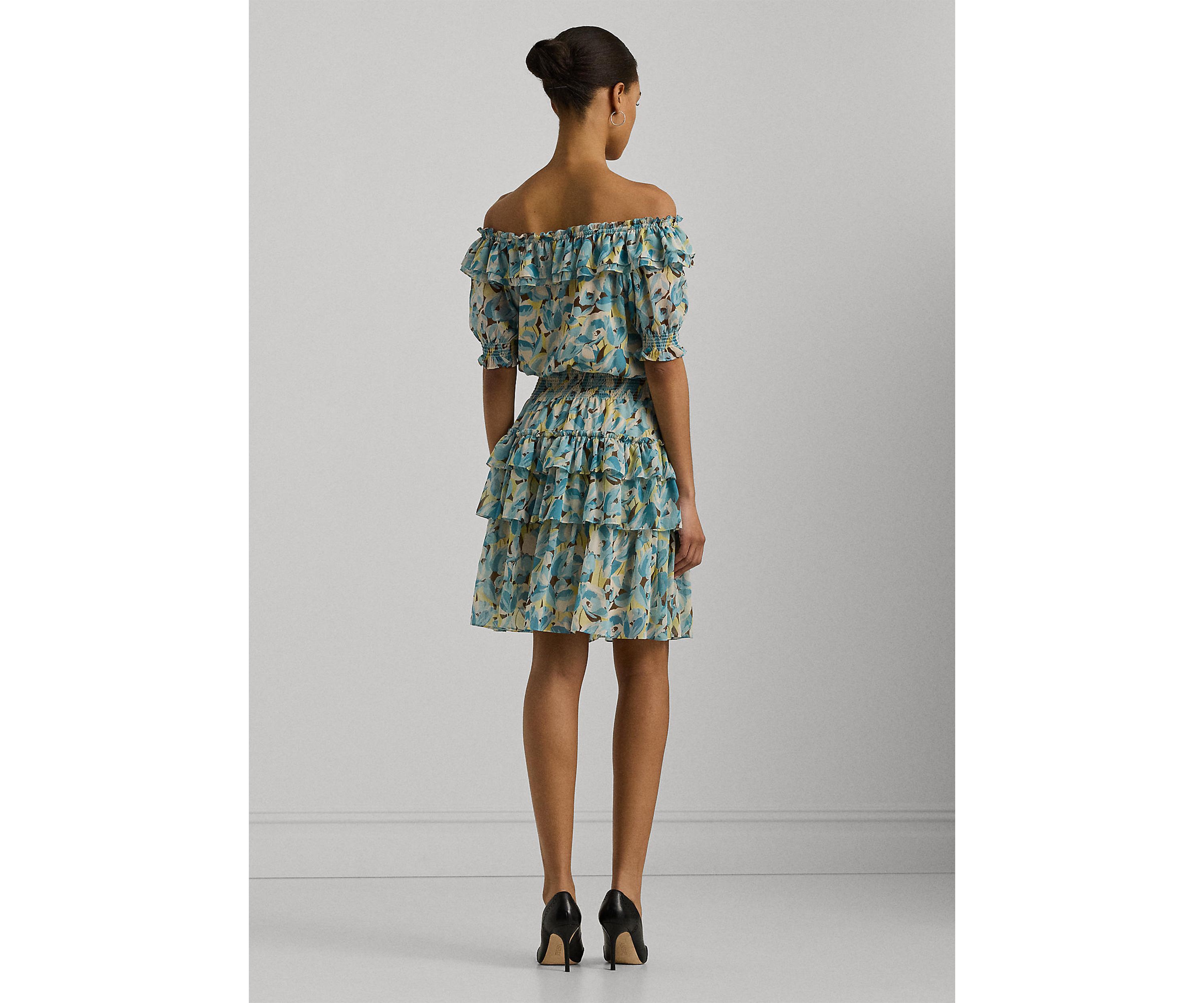 Floral Ruffle Trim Georgette Dress