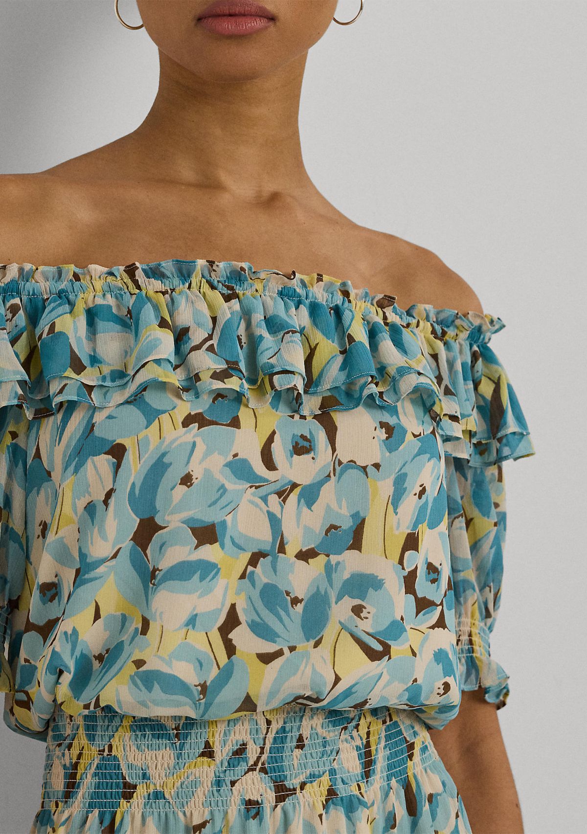 Floral Ruffle Trim Georgette Dress