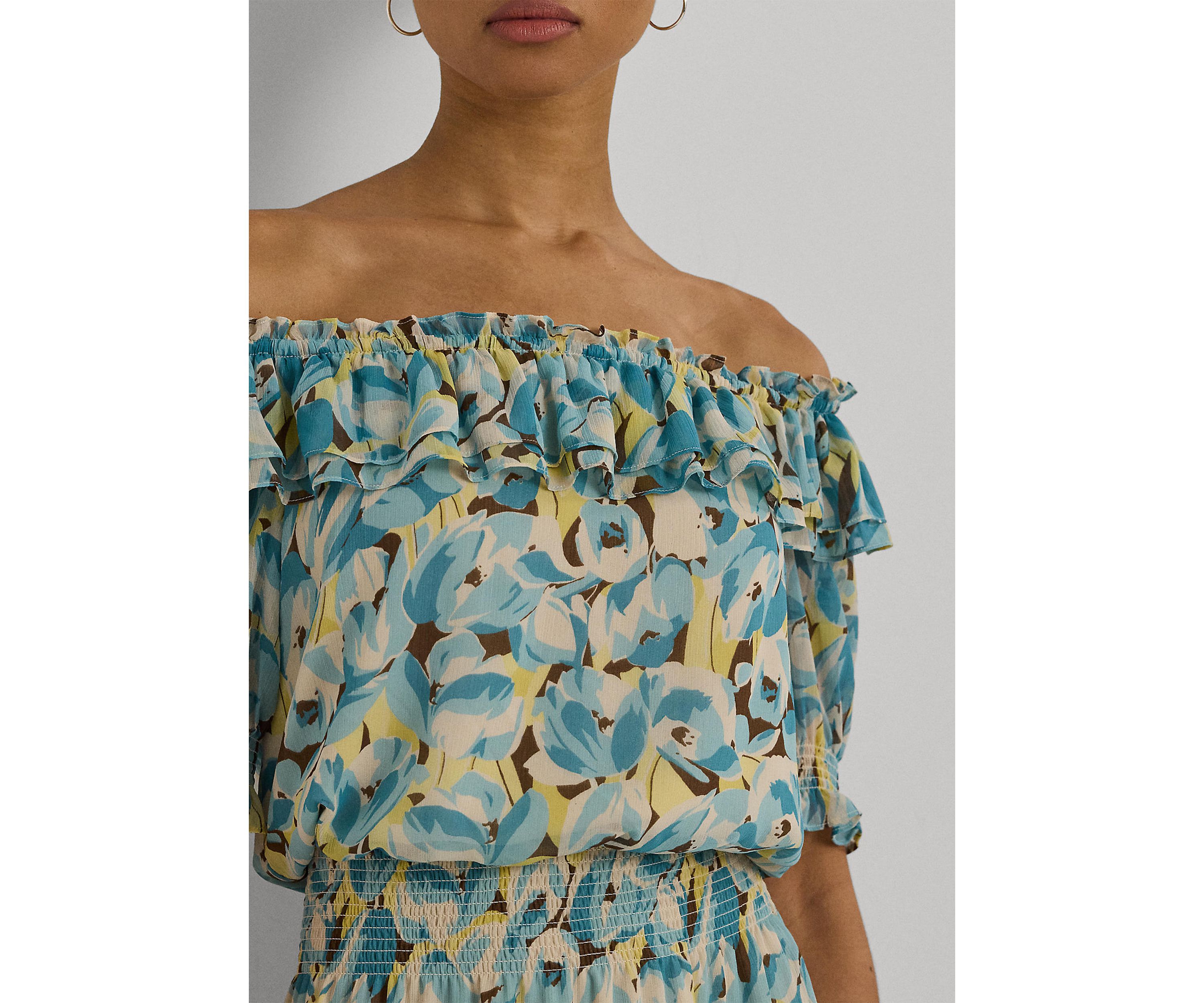 Floral Ruffle Trim Georgette Dress