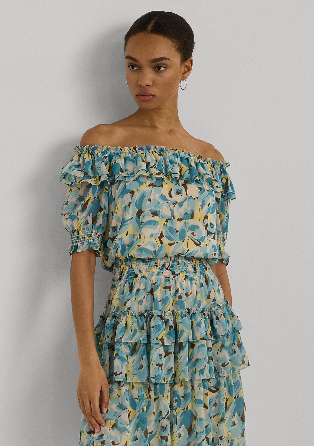 Floral Ruffle Trim Georgette Dress