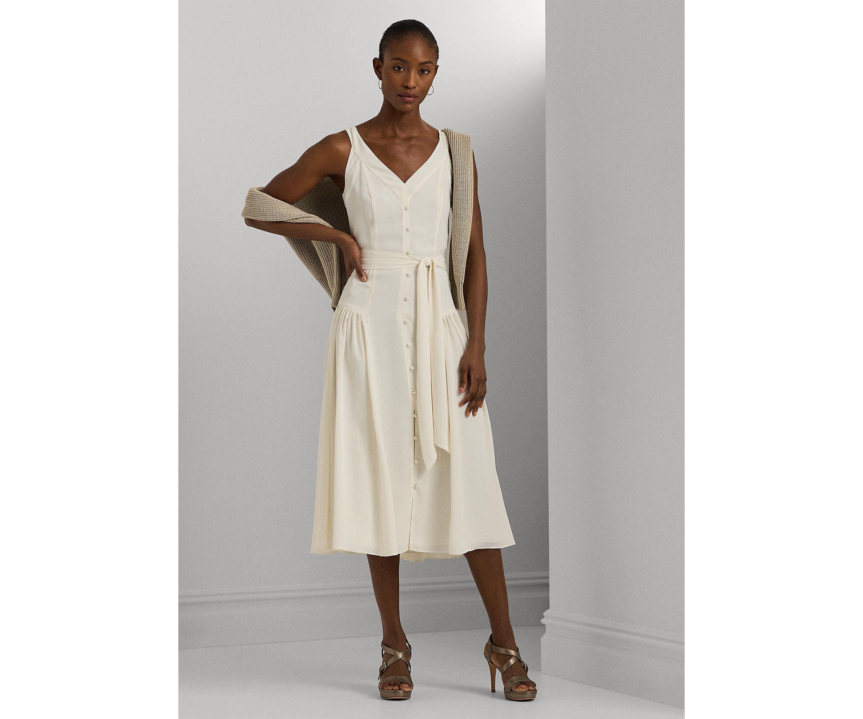 Belted Georgette Sleeveless Dress
