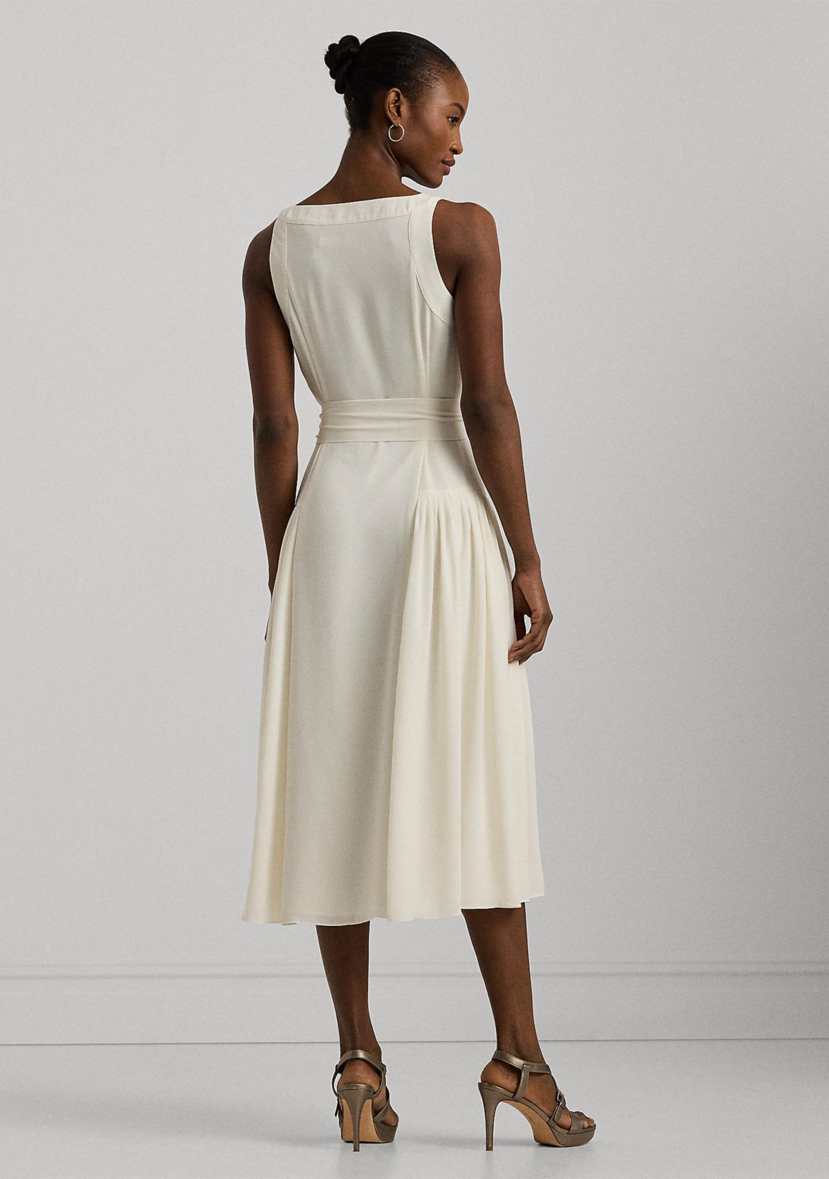 Belted Georgette Sleeveless Dress