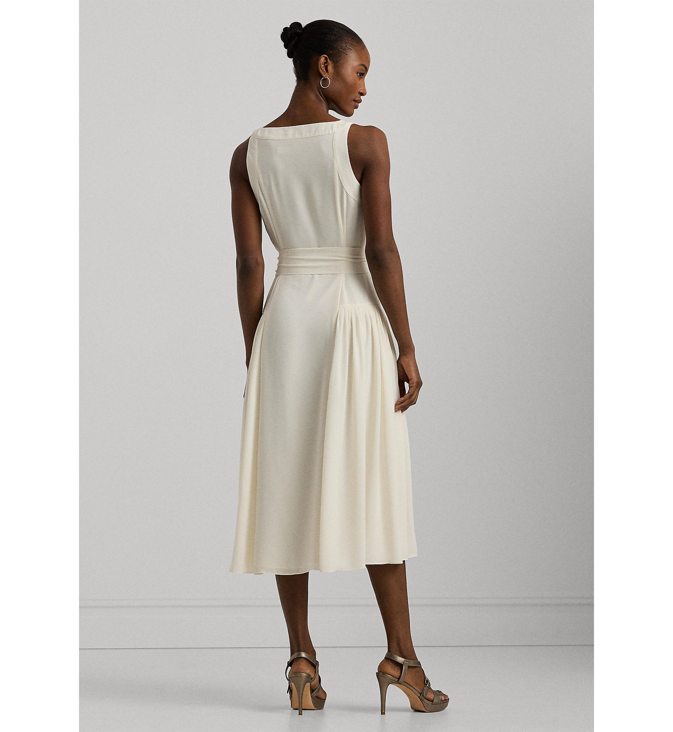 Belted Georgette Sleeveless Dress