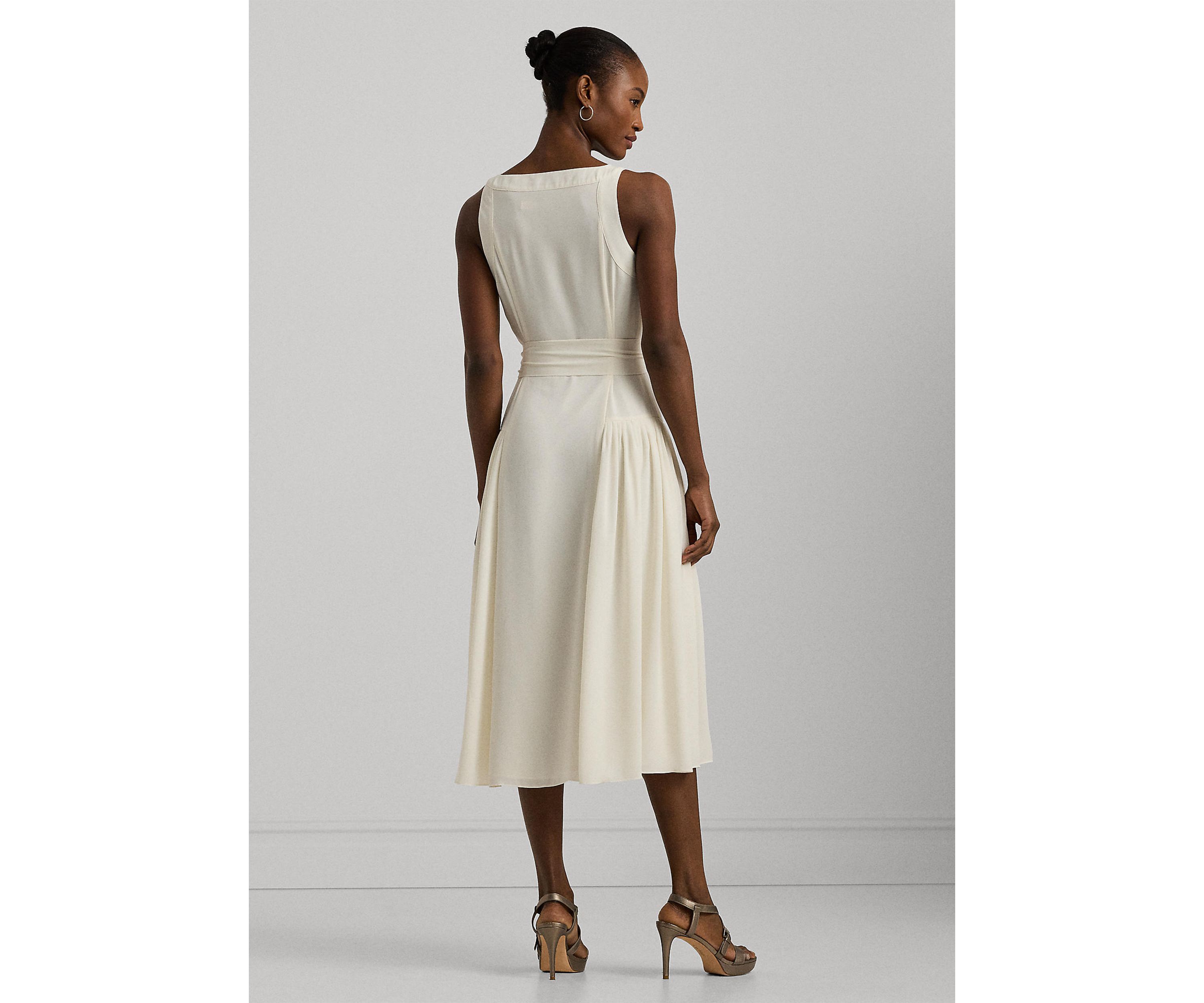 Belted Georgette Sleeveless Dress