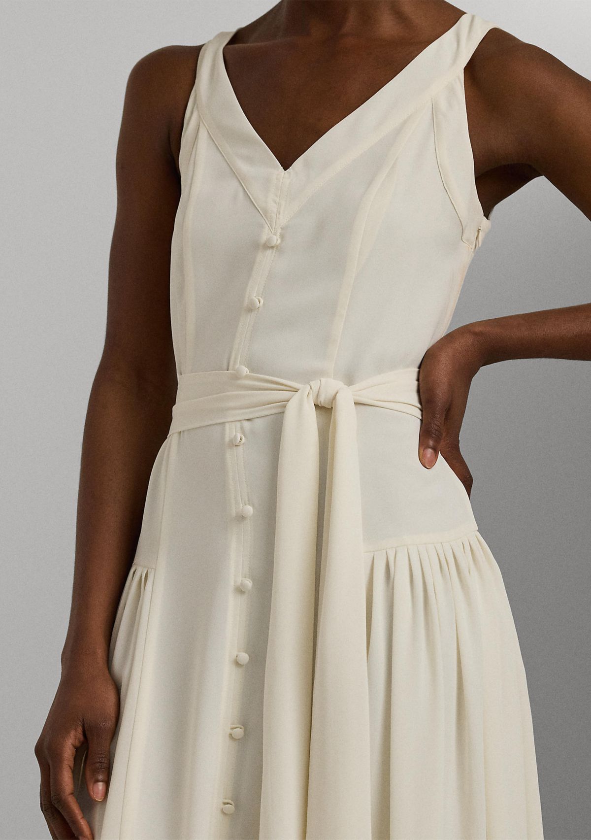 Belted Georgette Sleeveless Dress