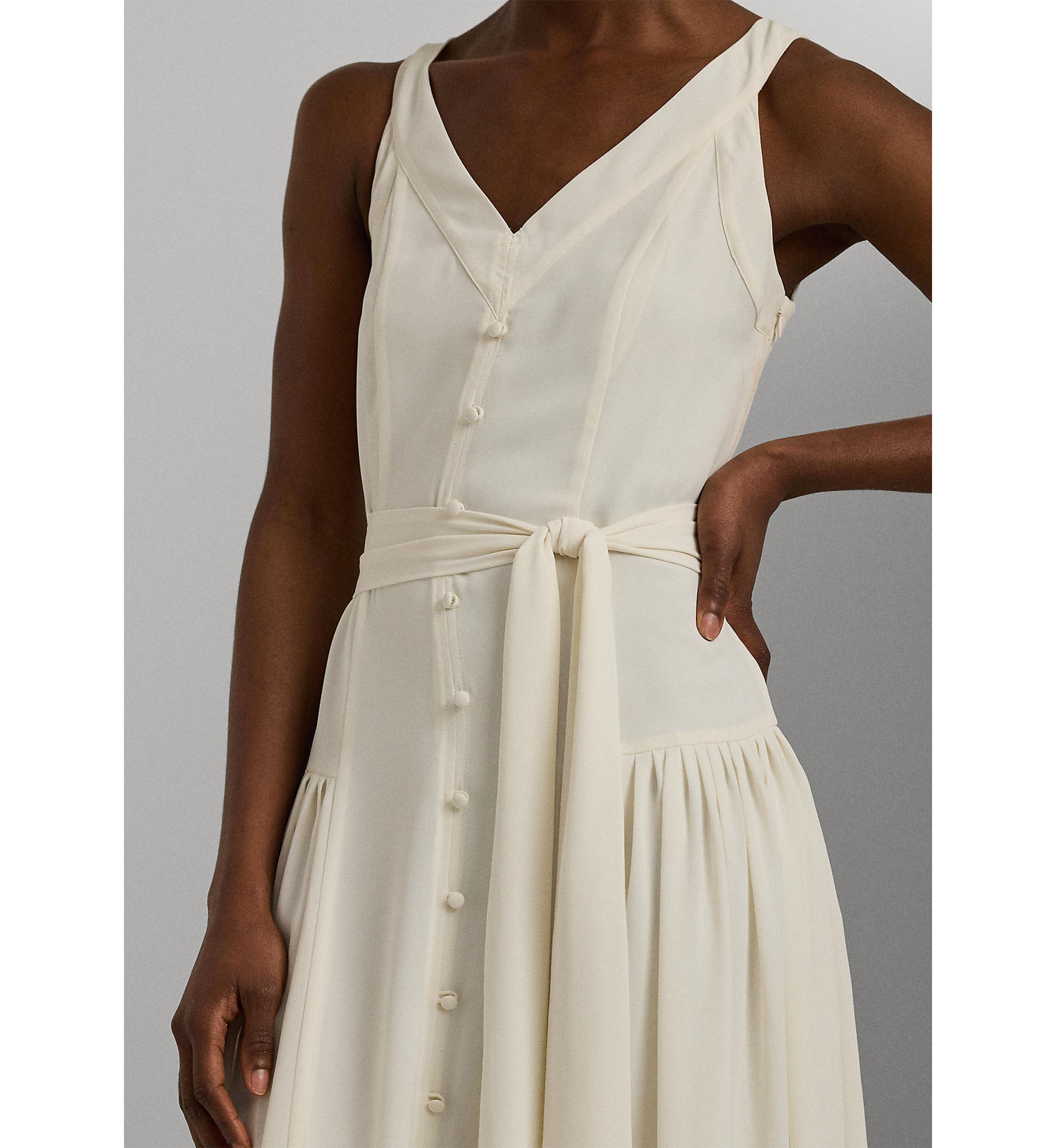 Belted Georgette Sleeveless Dress
