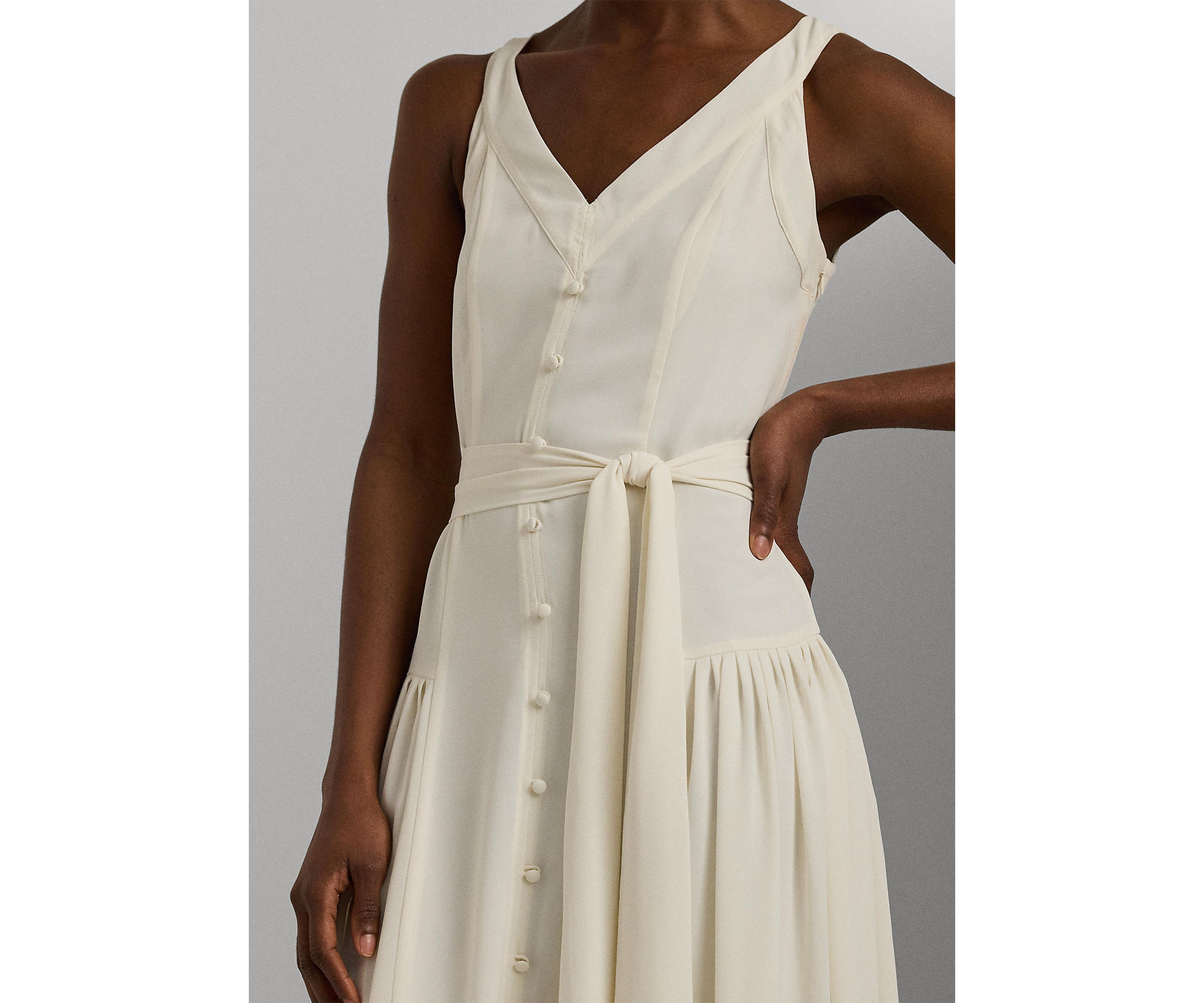 Belted Georgette Sleeveless Dress