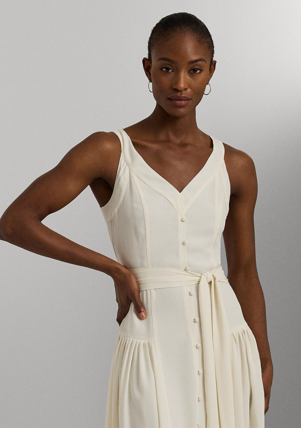 Belted Georgette Sleeveless Dress