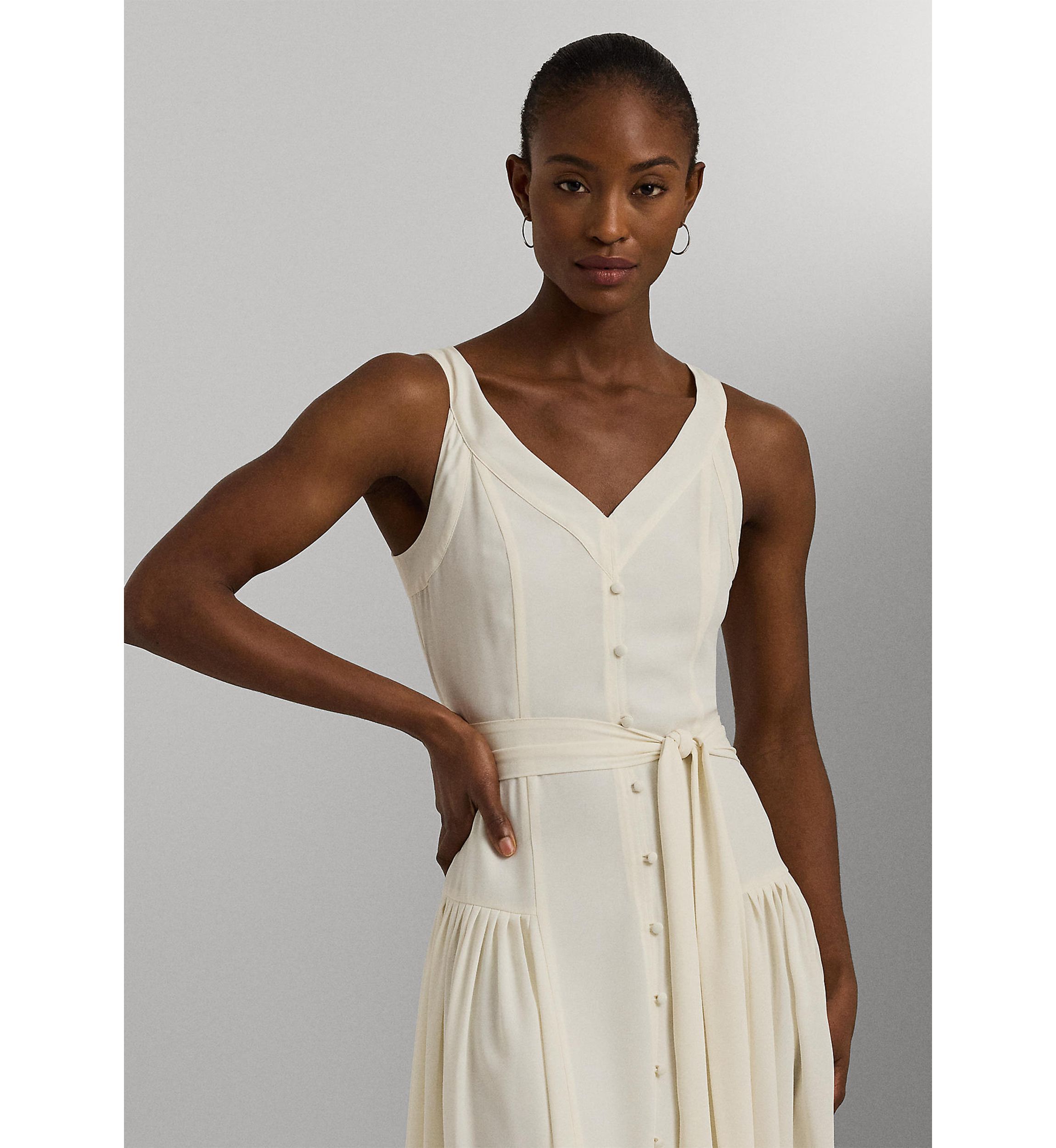 Belted Georgette Sleeveless Dress