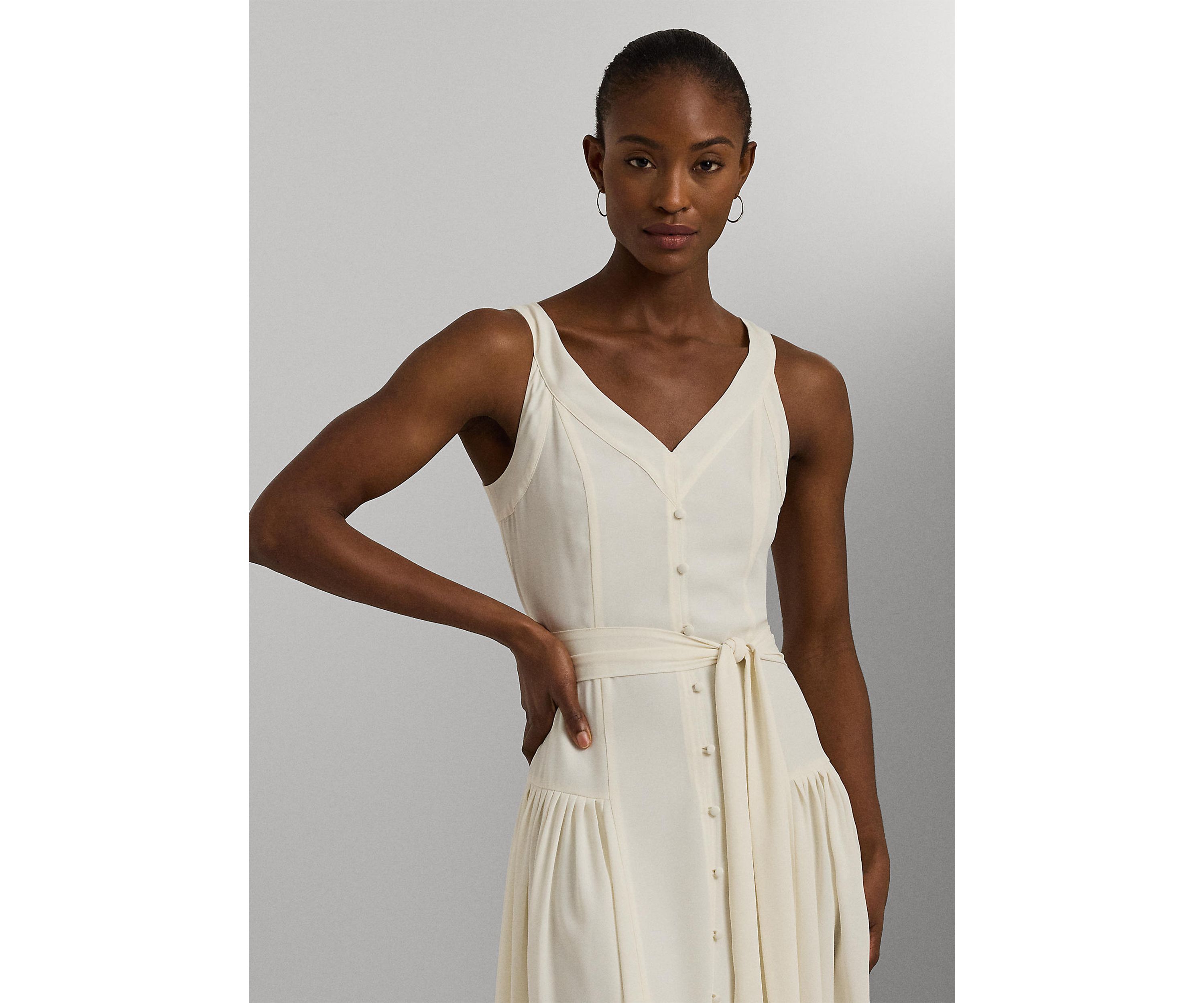 Belted Georgette Sleeveless Dress