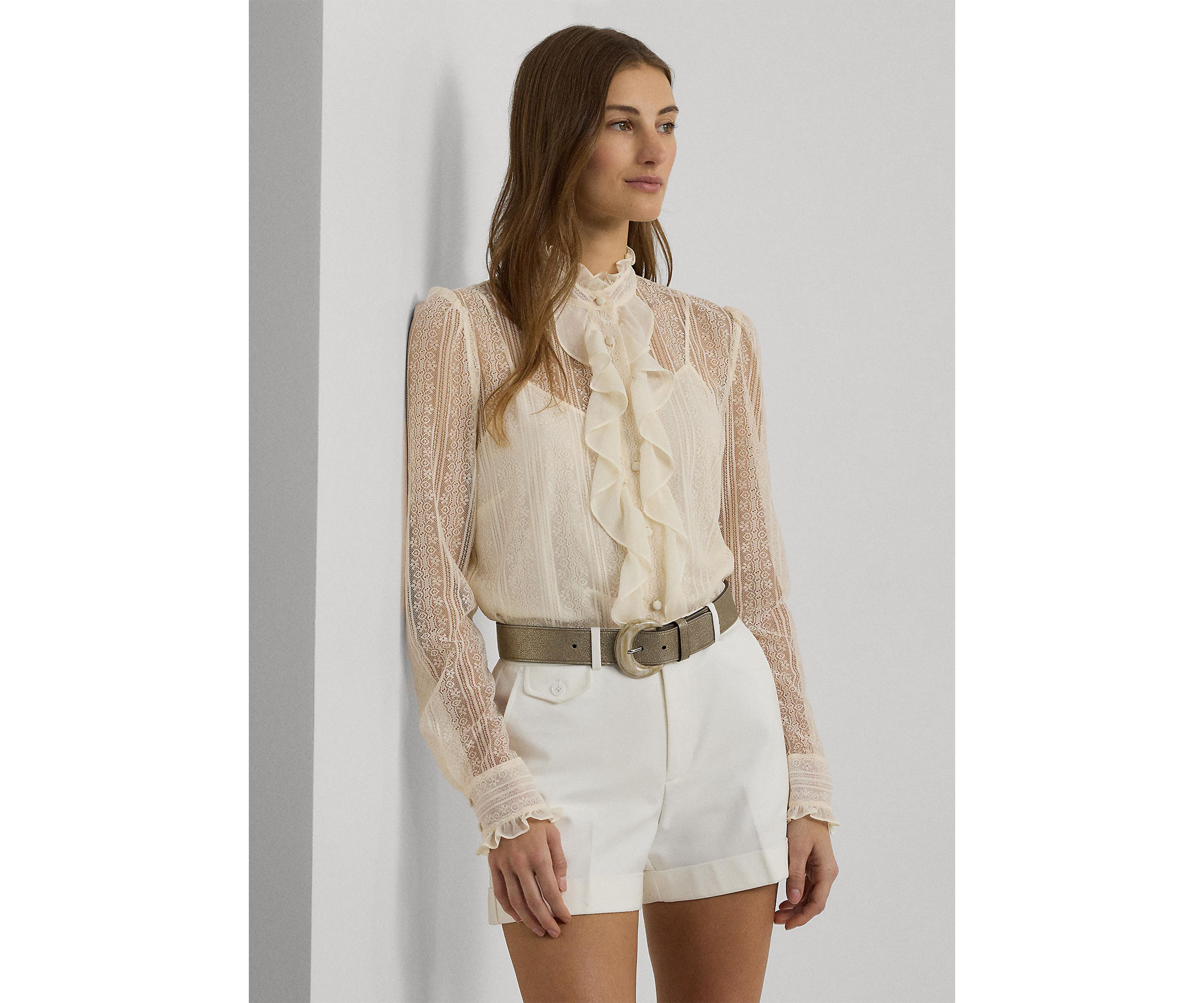 Ruffle Trim Lace Shirt