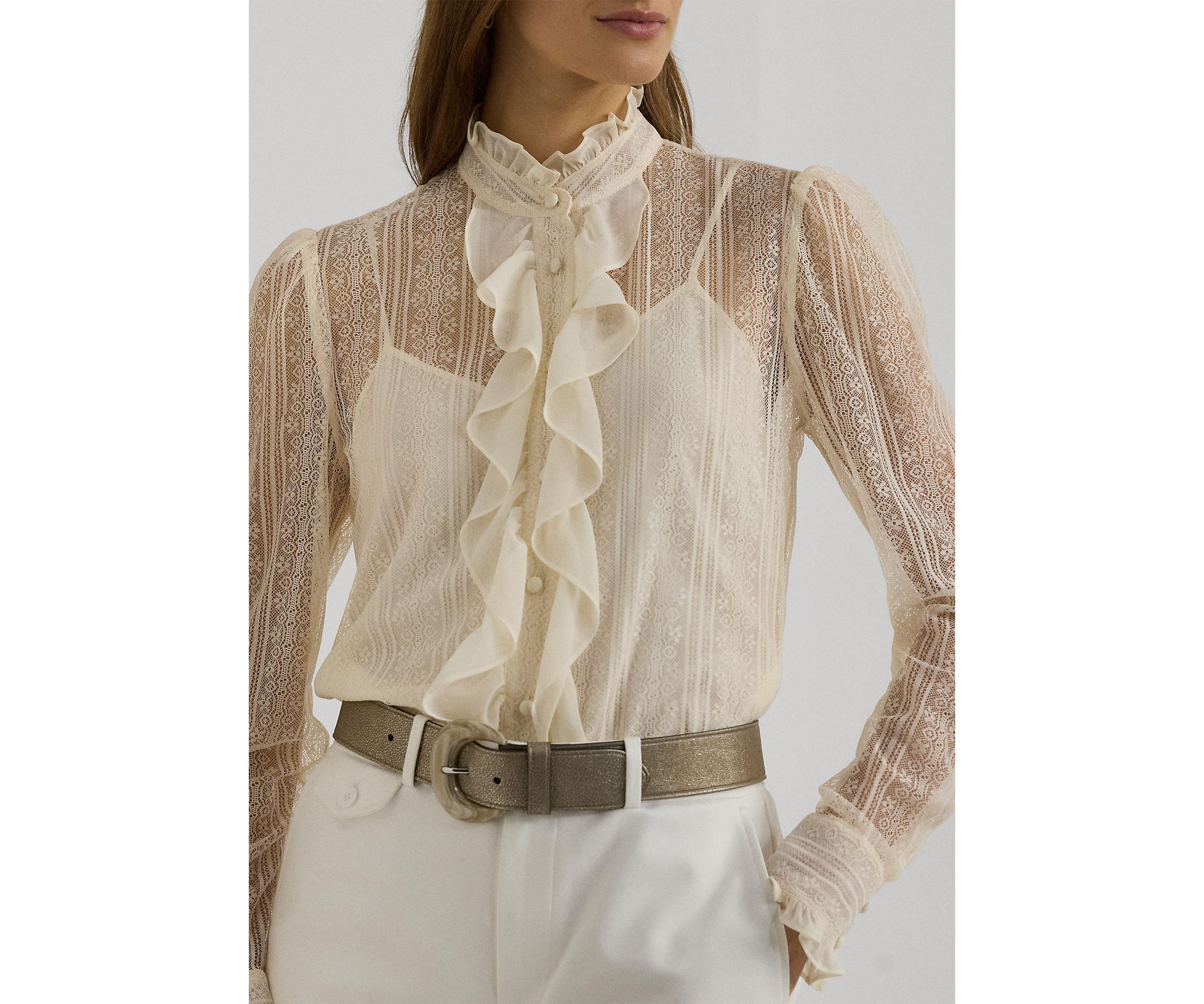 Ruffle Trim Lace Shirt
