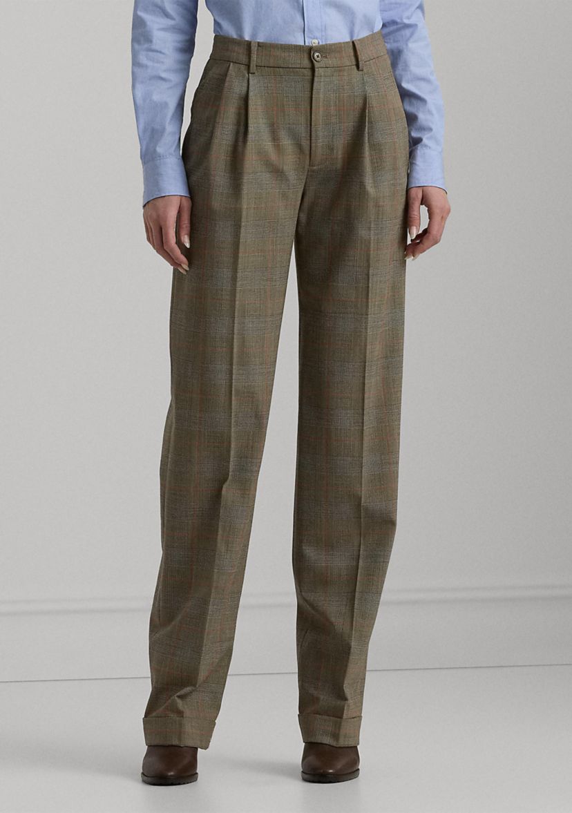 Glen Check Pleated Stretch Wool Pants