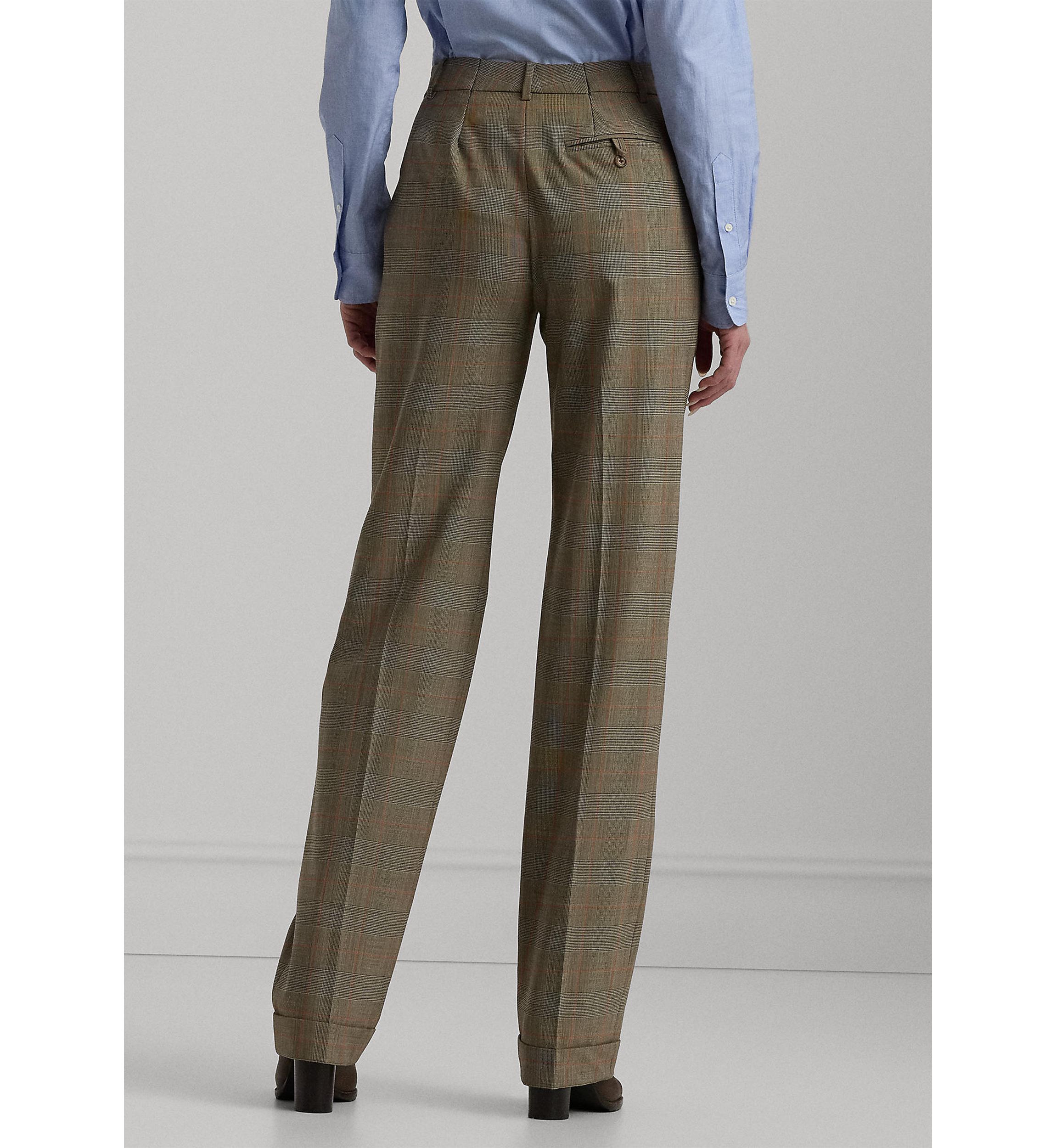 Glen Check Pleated Stretch Wool Pants